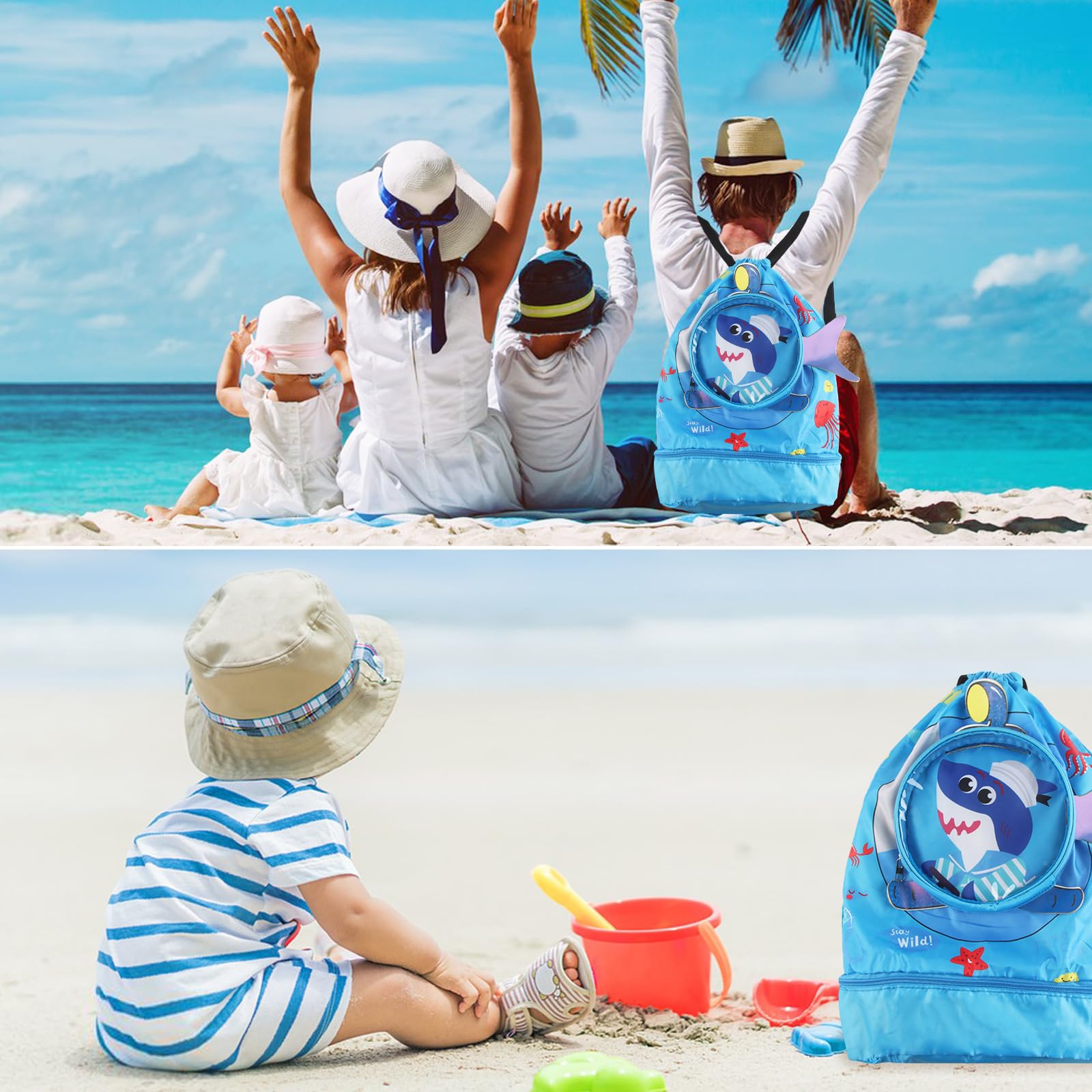 ZoneYan Mochila Cuerdas para Niños, Bolsa de Natación y Piscina Impermeable, Bolsa Deporte Con Cordón, Separación Seco-Húmedo Con Compartimento para Zapatos