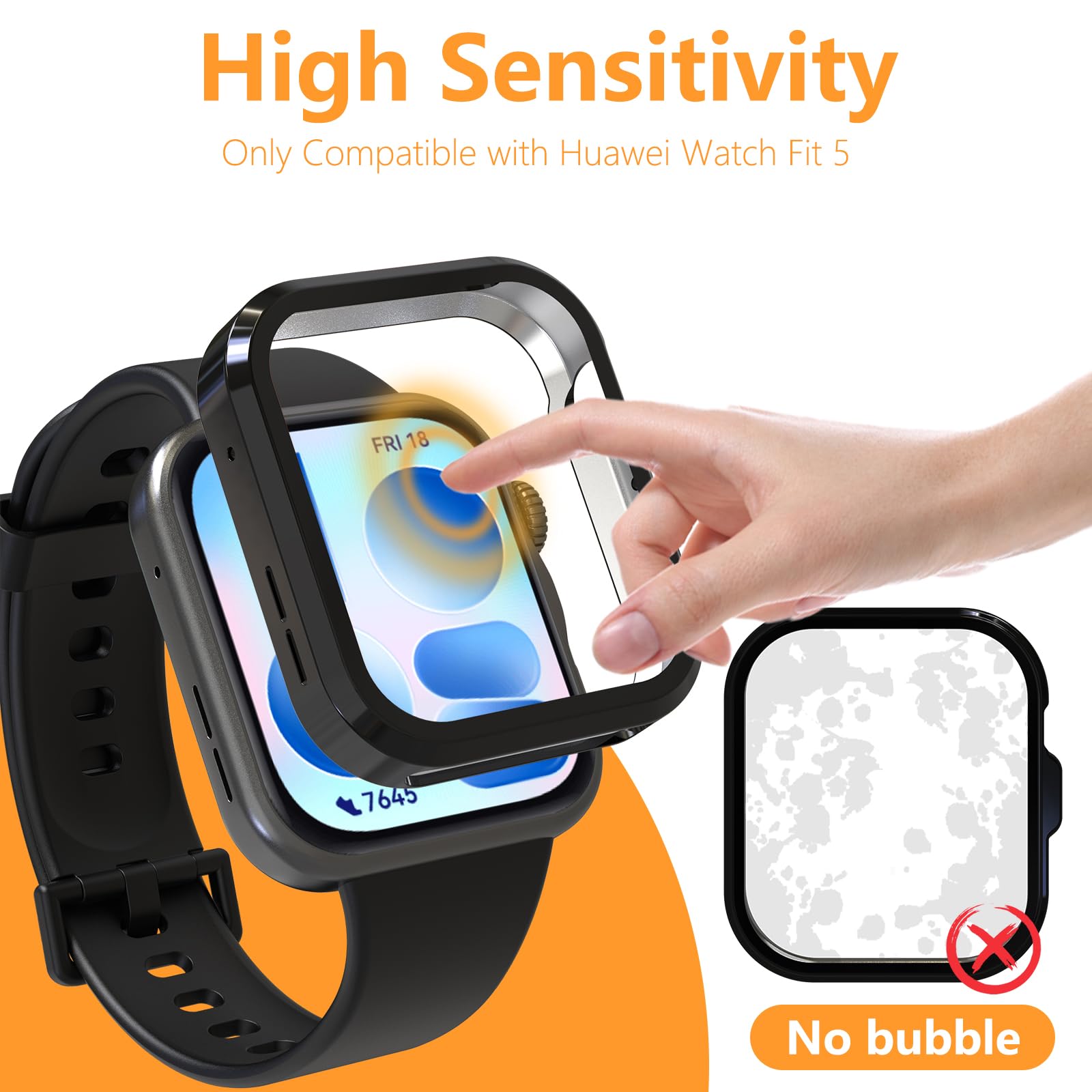 Hianjoo Etui kompatybilne z Huawei Watch Fit 5, etui ochronne na zegarek Fit 5, odporne na zarysowania, miękkie, lekkie etui z tworzywa TPU, przezroczyste, czarne, srebrne, różowe, różowe złoto, 5 szt