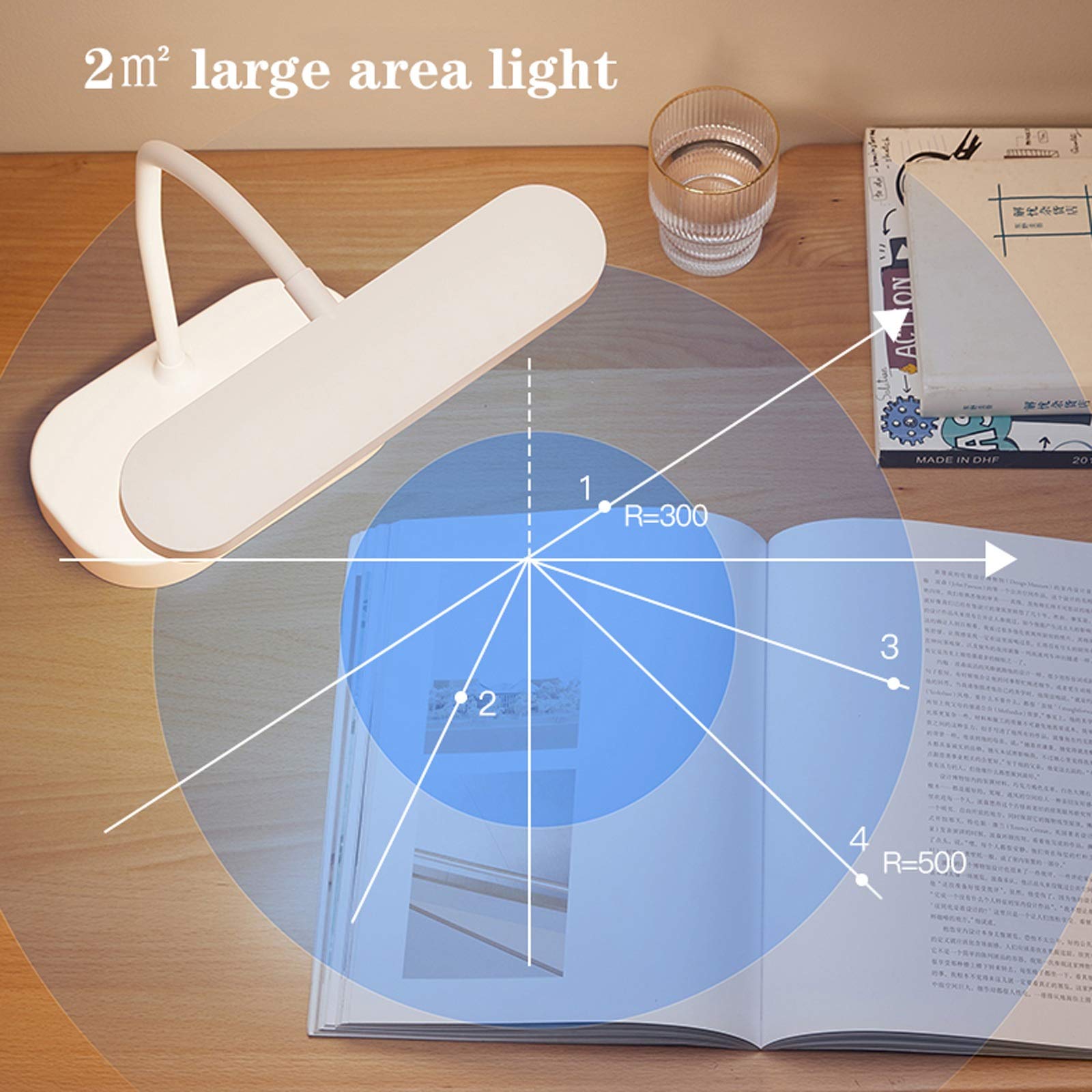 Lámpara Escritorio LED Lámpara de escritorio LED STEPLESESS Dimmable 3 Color Cambio de control recargable Lámpara de la mesa de la lámpara de la lámpara de la lectura con el soporte del teléfono, 360