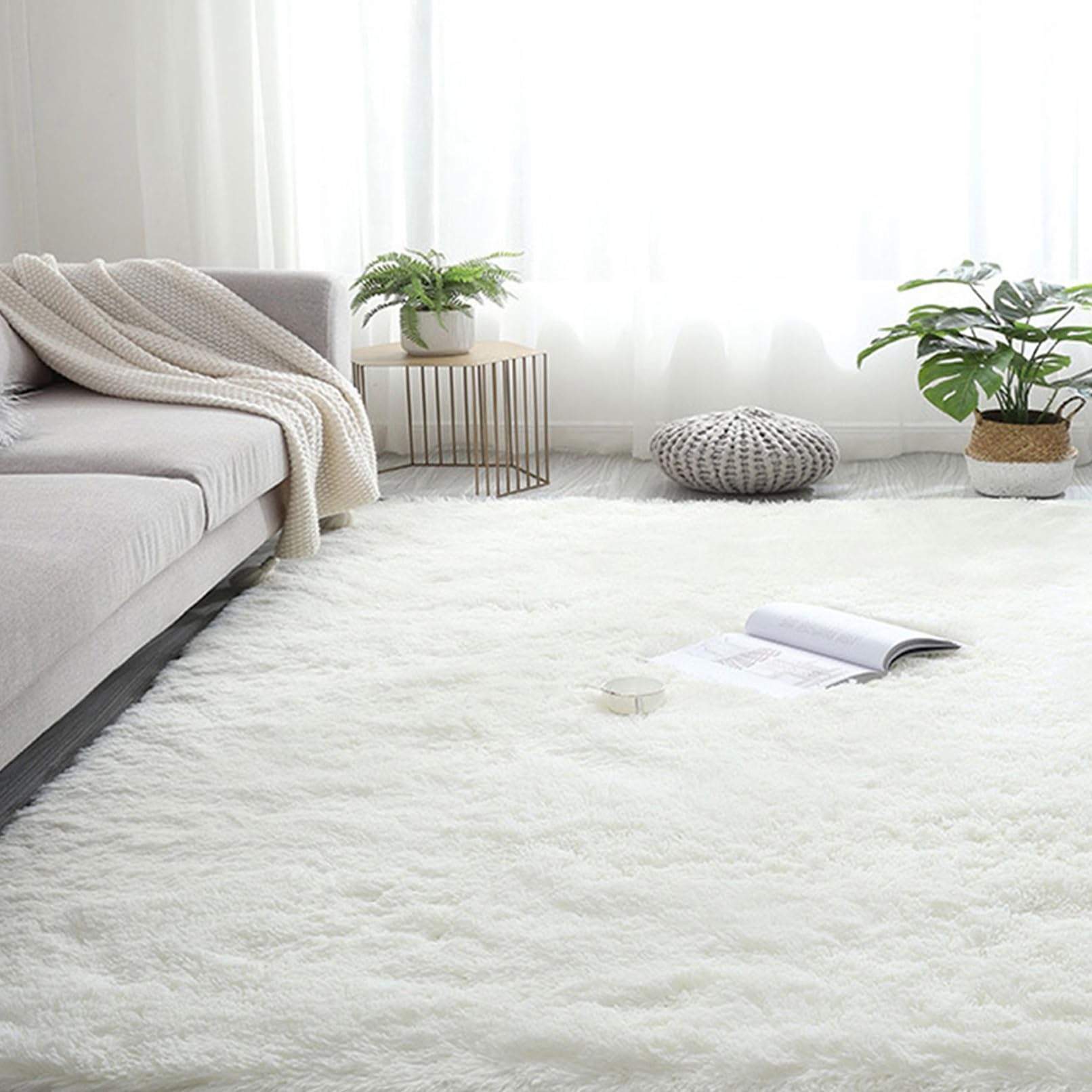 CHBIN Fluffy 60 x 170 cm Shaggy Rug Faux Fur Skid Washable Carpet Floor Mats Shaggy Thick Warm for Bedside Children's Bathroom Sofa Floor, White