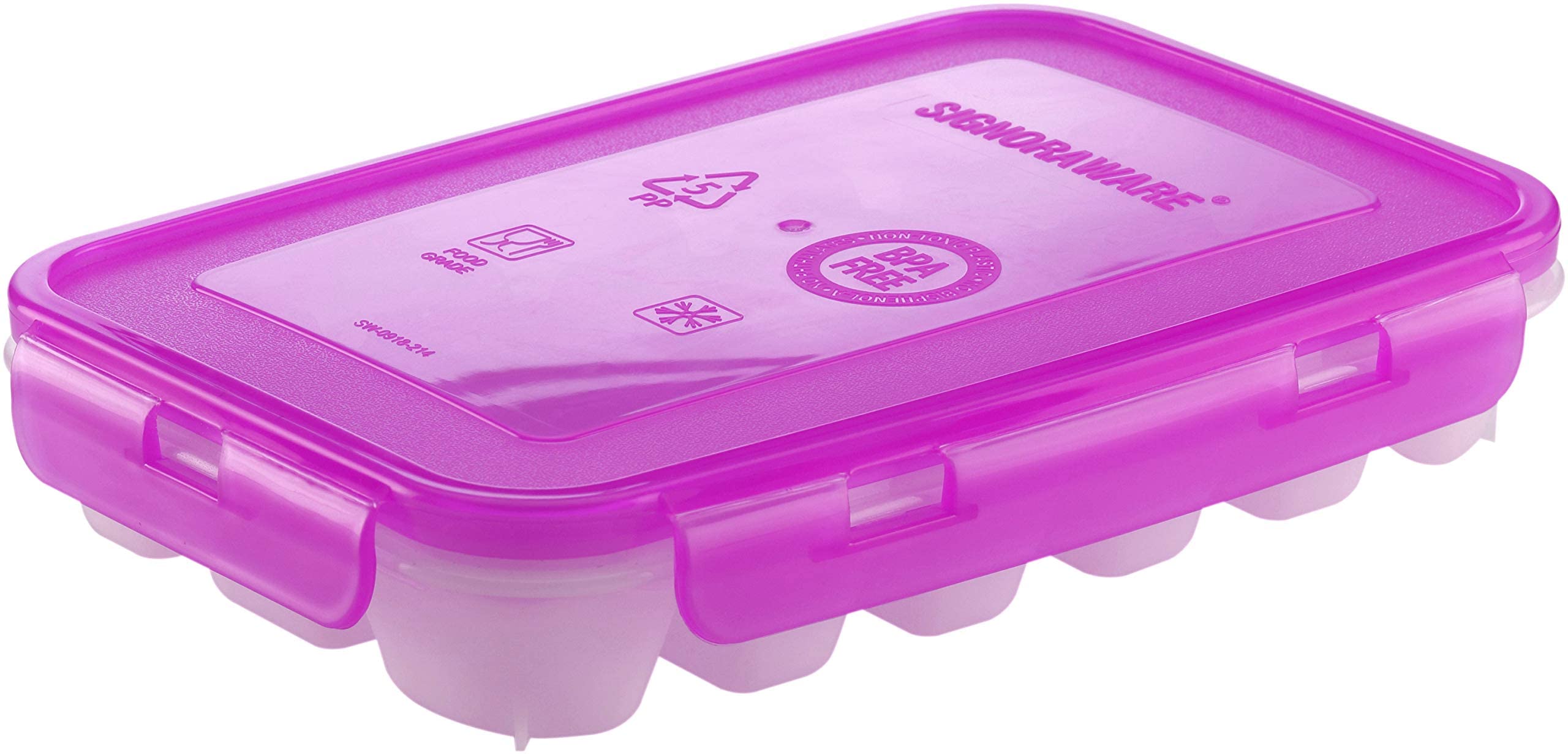 Signoraware Food Grade Bpa Free Ice Tray with Just One Twist Ice Out / Ice Cube Storage Box / Freezer Trey / Lid With Side Clip Lock – Spill Proof (18 cubes, Purple) - Image 2 thumbnail