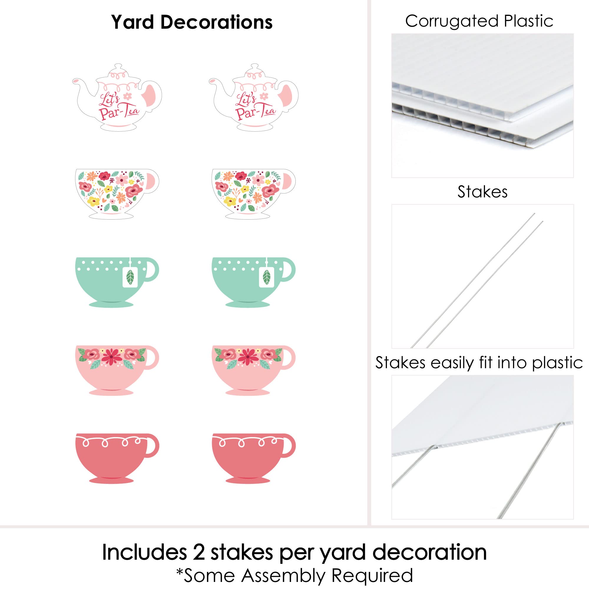 Big Dot of Happiness Floral Lets Par-Tea - dzbanek do herbaty i filiżanka do herbaty dekoracje trawnika - ogród na zewnątrz dekoracje na podwórko herbaciane - 10 sztuk