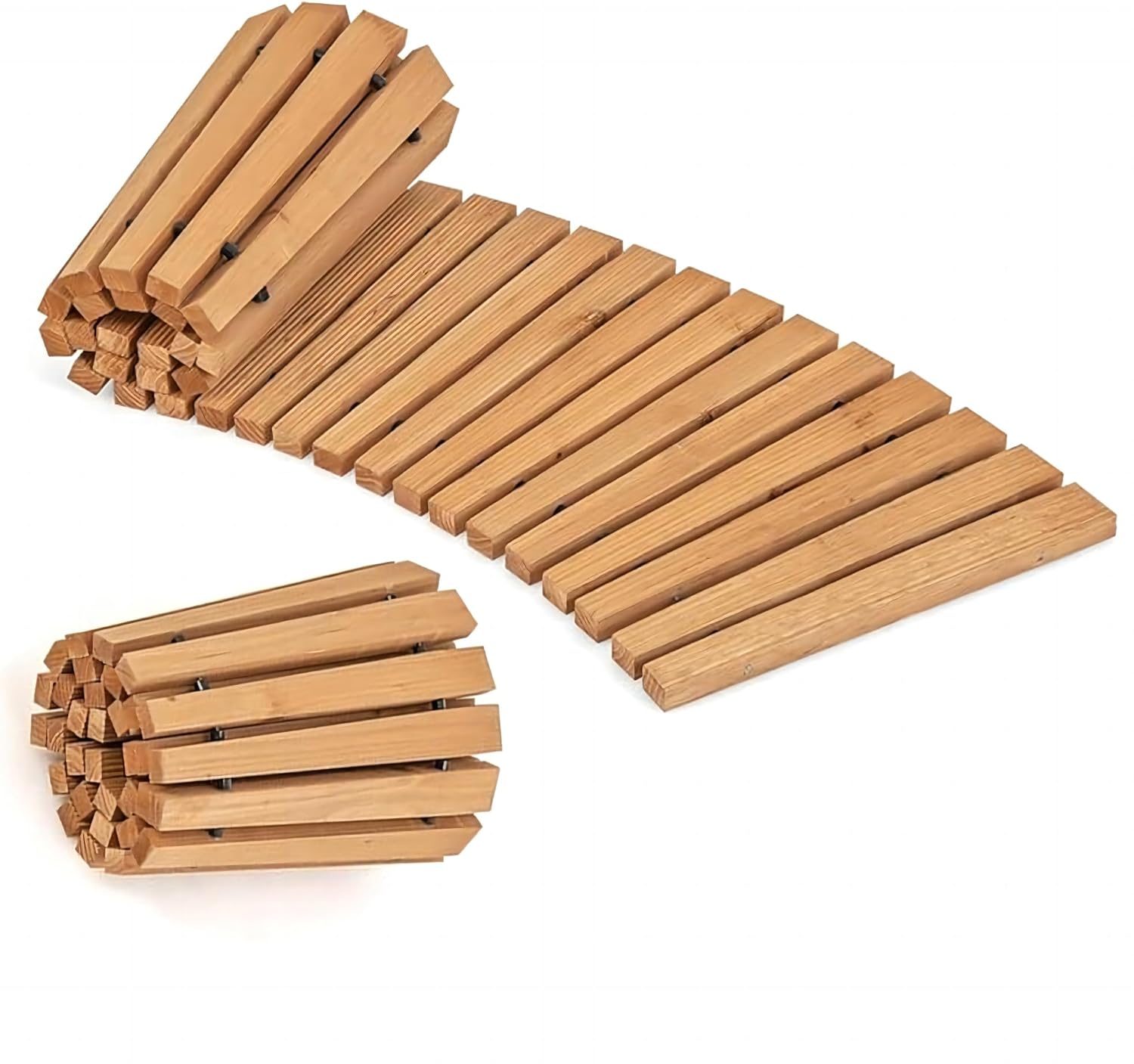 Wooden Garden Walkway (8' Curved Pathway) Roll Out Wooden Walkway Garden Pathway Cedar Pathway Weather-Resistant UV Protected Roll Up Wood Road Floor for Outside, Patio, Beach, Wedding Party 8ft Curved