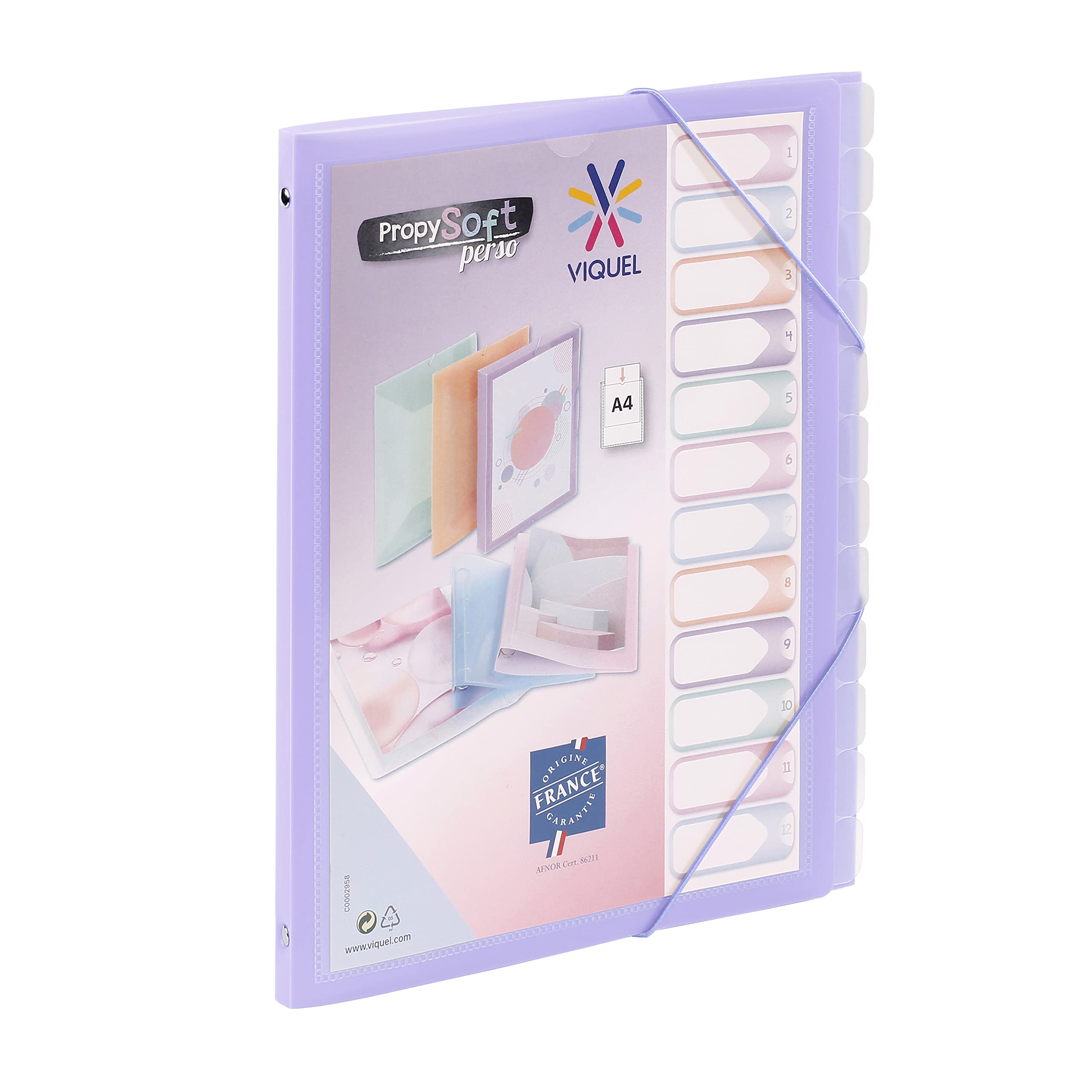 Viquel - Propysoft 12 Compartment A4 Customisable Organiser - Elastic Closure - Translucent Purple