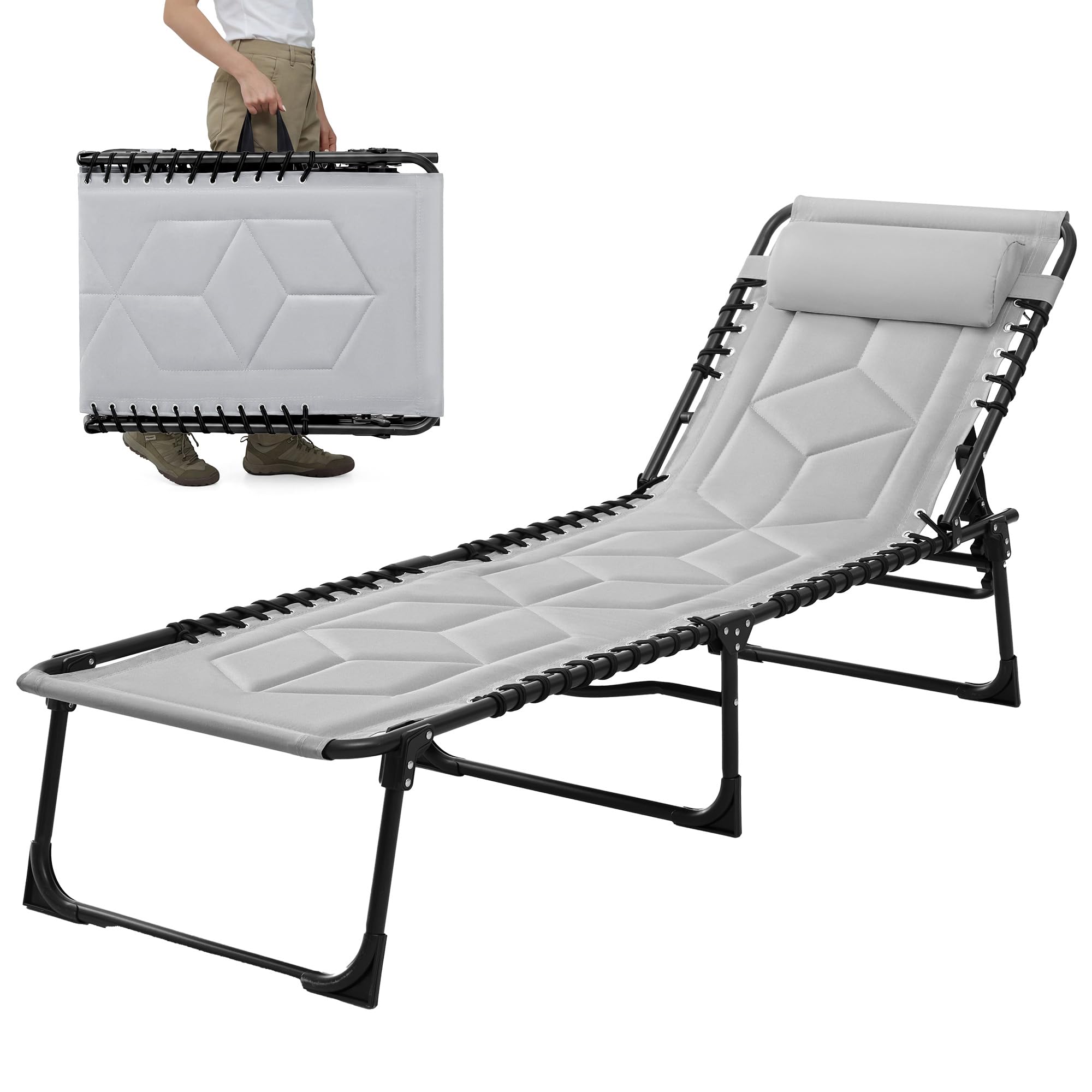 Palawano Faltbare Sonnenliege mit 5-Fach Verstellbarer Rückenlehne – Feldbett Klappbar für Garten, Balkon, Strand, Pool, Klappbett Campingbett für Camping, Reise