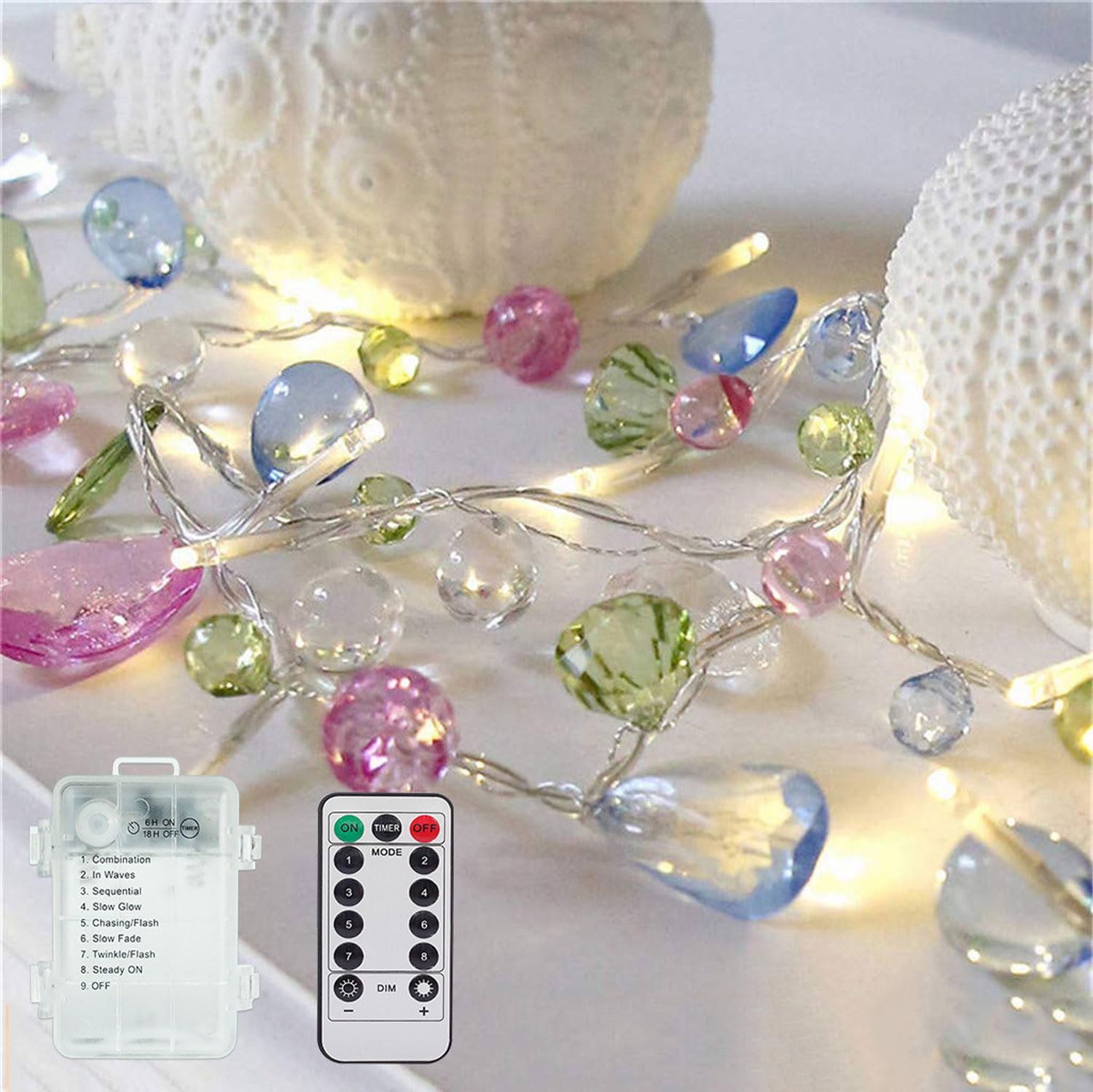 Indoor House String lights, Bohemia Style Gems Fairy Lights String with RemoteTimer 8 Mode, Colorful Jewels LED Fairy Christmas Lights for Girls Room Birthday Wedding Decor (Pink Bohemia,5.4FT-10LED)