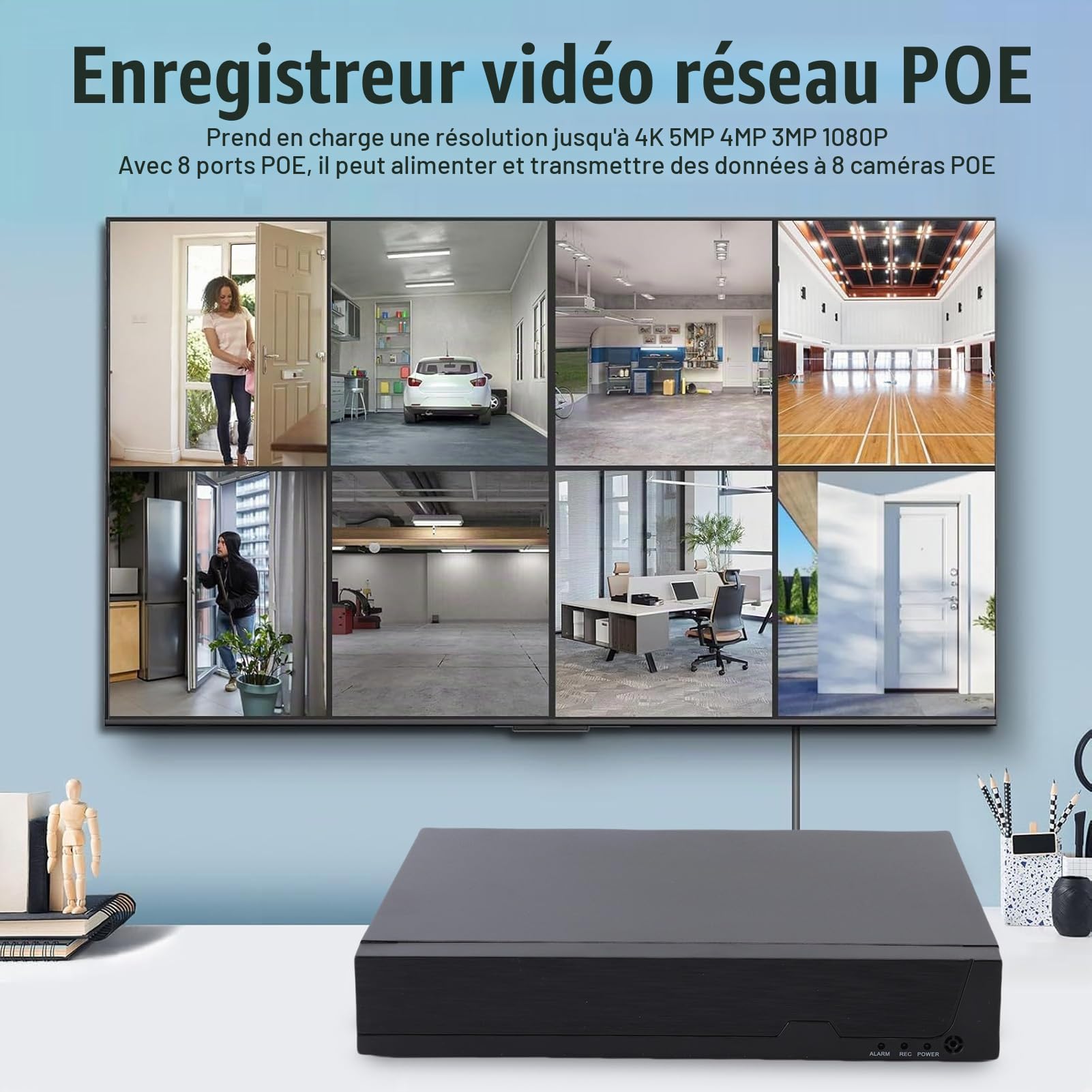 4K 8CH POE NVR H.265 Réseau De Sécurité Enregistreur Vidéo, Hybride CCTV DVR, Appuis jusqu'à 4pcs 4K 5MP 4MP 3MP 1080P Caméras IP, USB De Sauvegarde VGA HD (Prise UE)