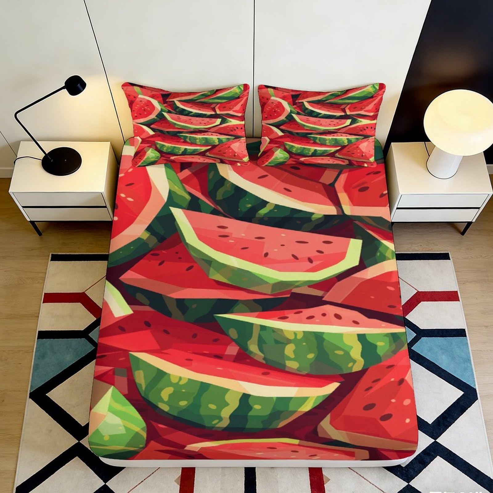 Pnayamiorkfel Style-1 3D Printed Watermelon Fruit Pattern Fitted Sheet Microfiber Soft Bed Cover For Bedroom Dorm Artistic Mattress Decor 90X200x25cm