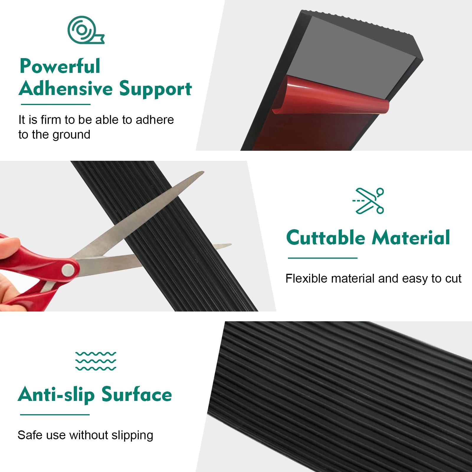 Rampa de Umbral de Puerta Autoadhesivo 100 * 8 * (1-3) cm, Antideslizante Goma Rampas para Silla de Ruedas, Cortable Perfil Transición Suelo para Garaje, Carrito de Transporte (2,0 cm-Altura, Negro)