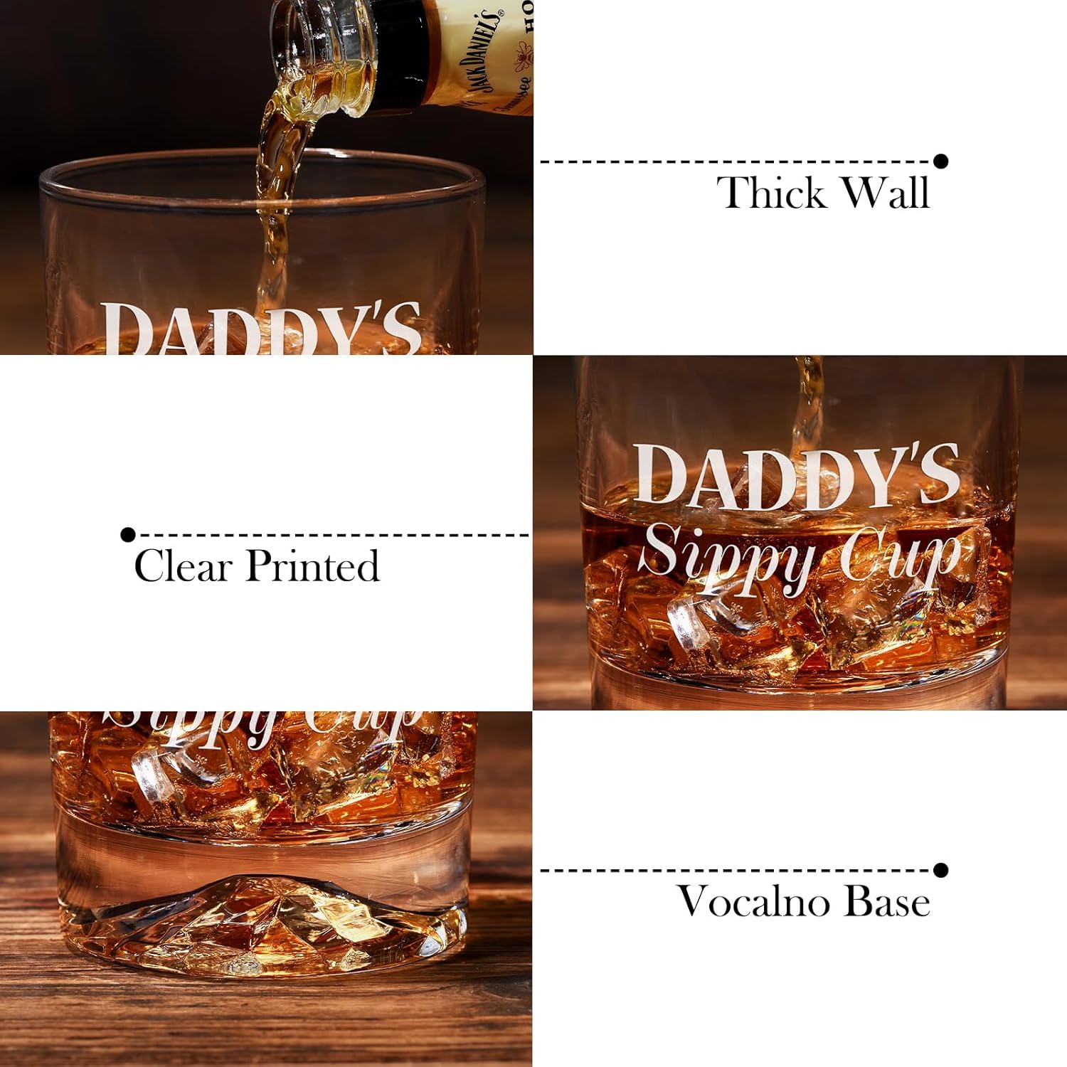 PONPUR Gifts for Daddy, Dad Christmas Gift, Daddy Sippy Cup Whiskey Glass Set with 4 Whiskey Stones & Wooden Box, Funny Gag Birthday Gift for New Dad Him Husband - Image 5