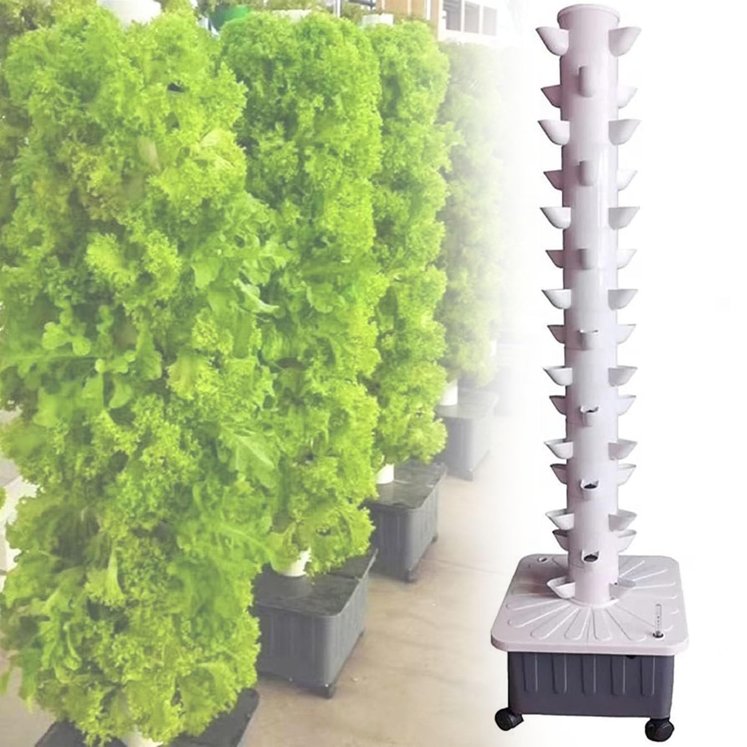 Sistema de torre de cultivo vertical hidropónico, riego automático interior con bomba, cultivo sin suelo, kit de cultivo aeropónico para jardinería en casa, 45 agujeros para un máximo rendimiento