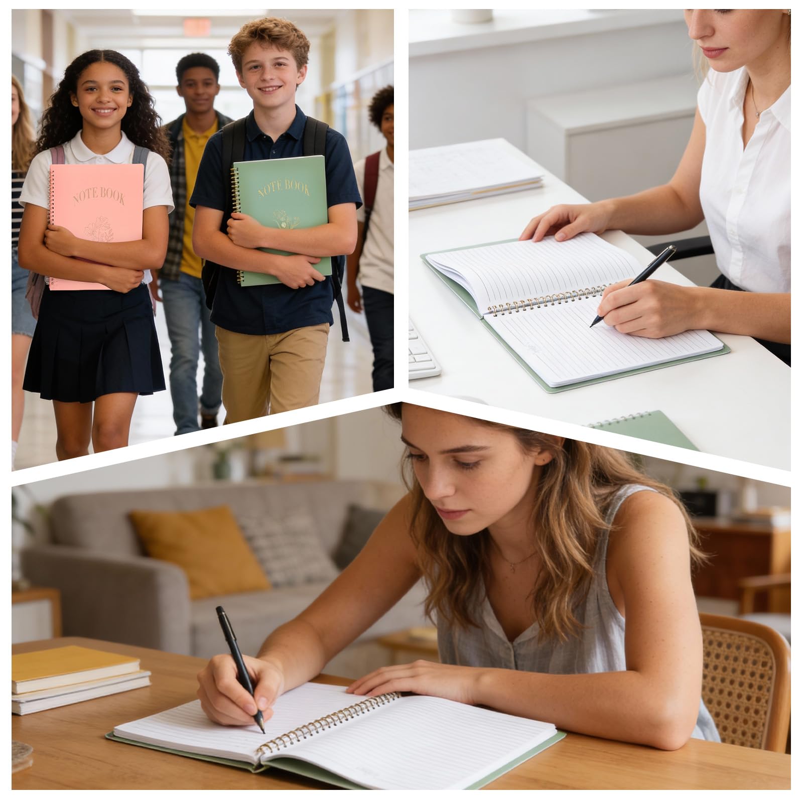 M&G Spiralnotizbuch, 3er-Set, großes süßes College-Tagebuch für Frauen, 100 Seiten, A4, 8 x 10,5, linierte Seite für Arbeit, Schule & Notizen