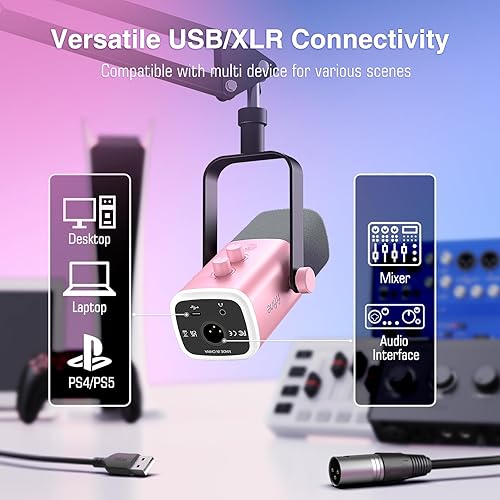 Miniatura 3 de FIFINE XLR Micrófono para juegos USB, kit de micrófono dinámico de PC para voz, grabación, podcast, micrófono RGB de transmisión con conector para