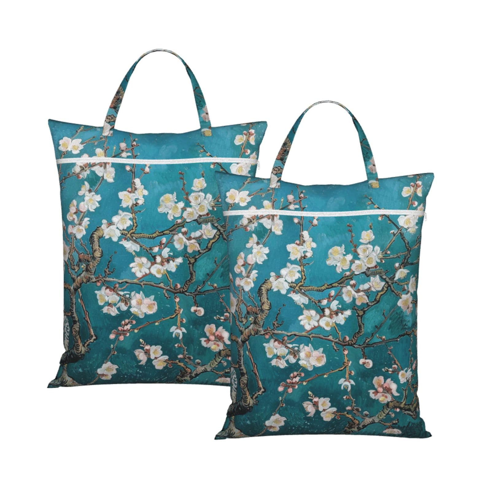 Large Travel Laundry Bags,almond blossom Print with Handle Foldable Laundry Bag for Holidays Gym Swimming and Family Trips, 2Pcs
