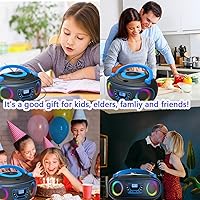 Vista 7 de Reproductor de radio portátil CD Boombox con Bluetooth, radio FM, reproducción de MP3 por USB, entrada AUX, conector para auriculares, compatible