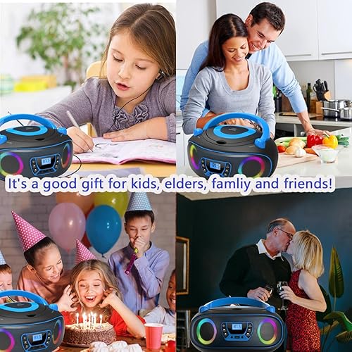 Miniatura 7 de Reproductor de CD de radio portátil con Bluetooth, radio FM, reproducción de MP3 USB, entrada auxiliar, conector para auriculares, compatible con CD