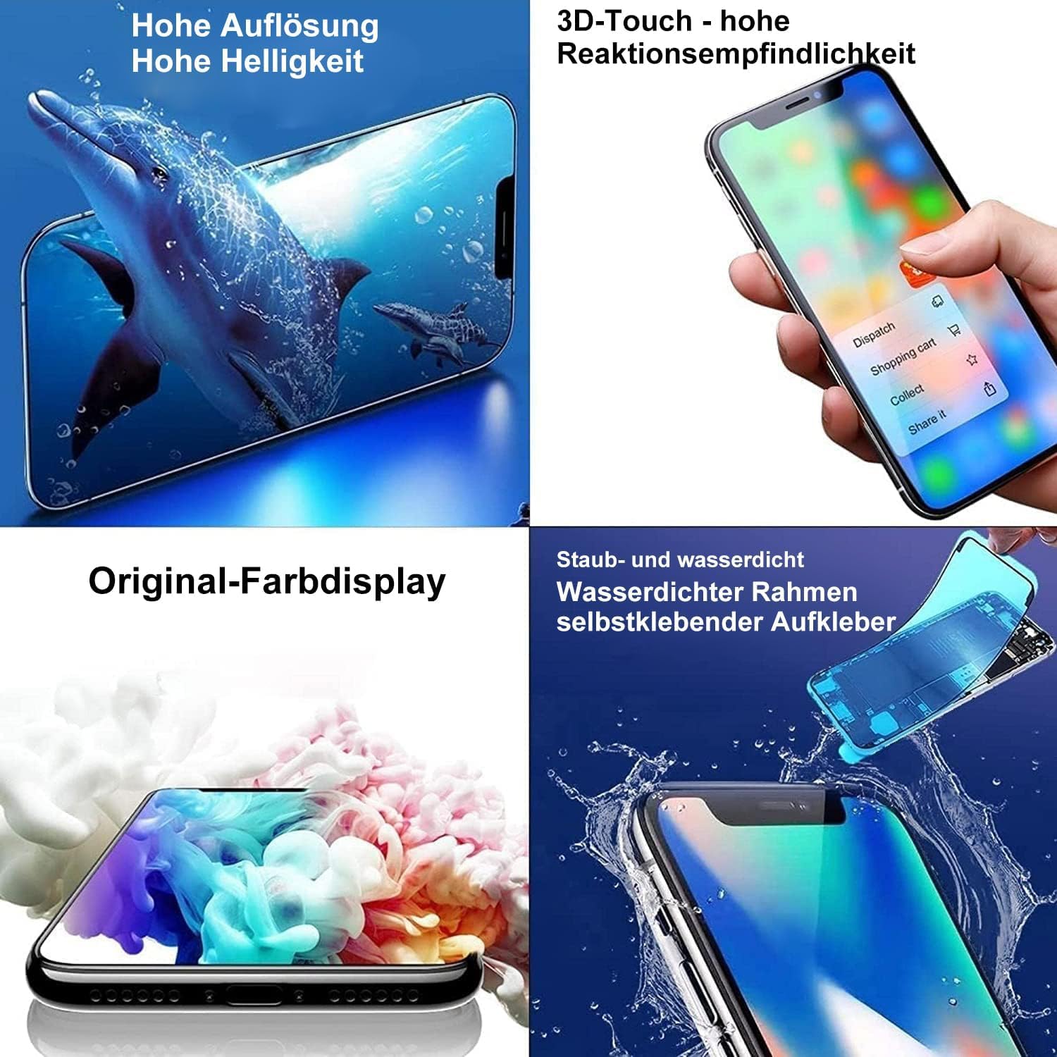 ZOETEC Display für iPhone 15 Pro Max Bildschirm Ersatz LCD Full HD Retina COF 3D Touchscreen Digitizer Montage mit Reparaturwerkzeugen, wasserdichter Klebstoff, gehärtetes Glas