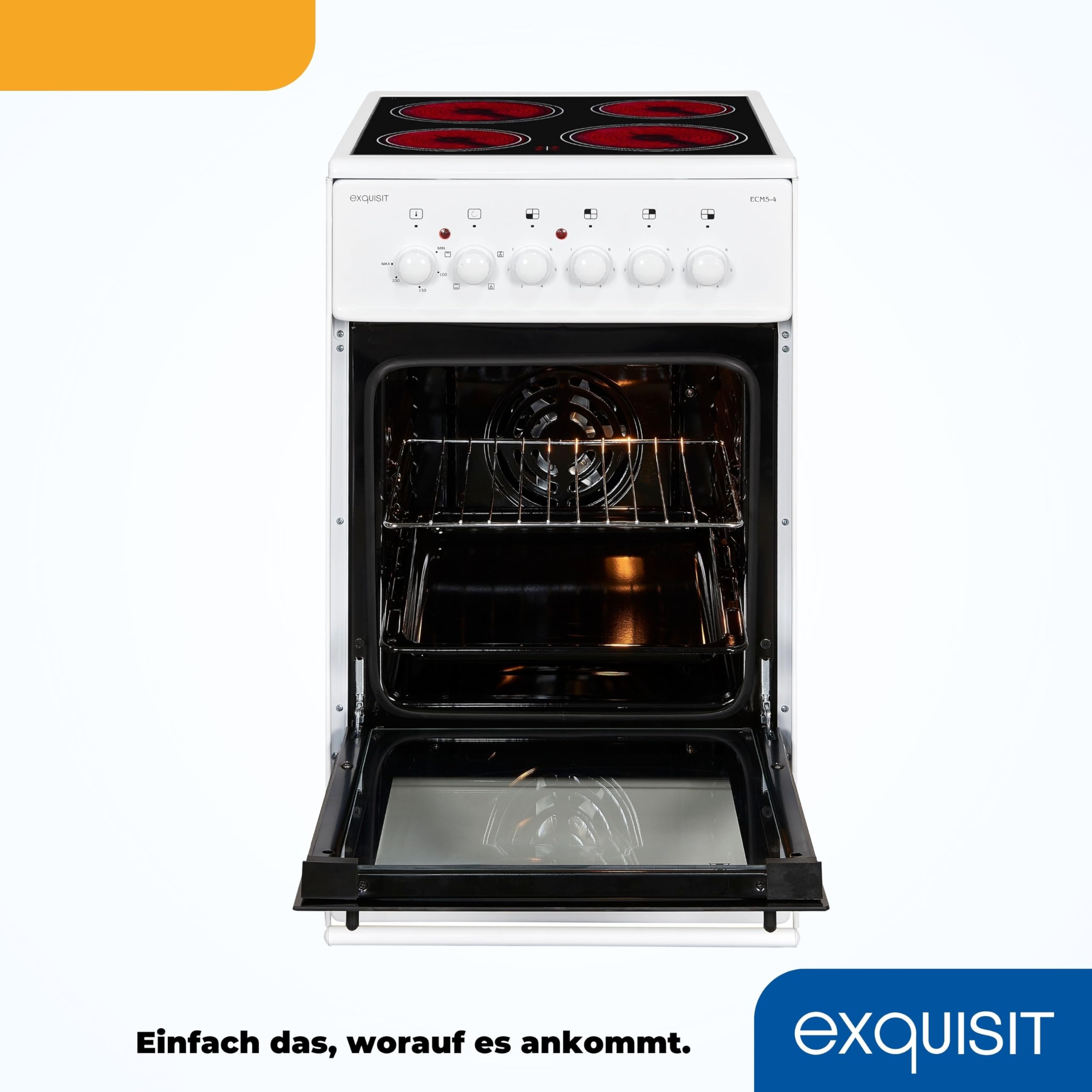 Exquisit ECM 5-4 Cuisinière Blanc Plaque avec zone à induction A - Fours et cuisinières (Cuisinière, Blanc, Rotatif, Devant, Plaque avec zone à induction, Verre-céramique)