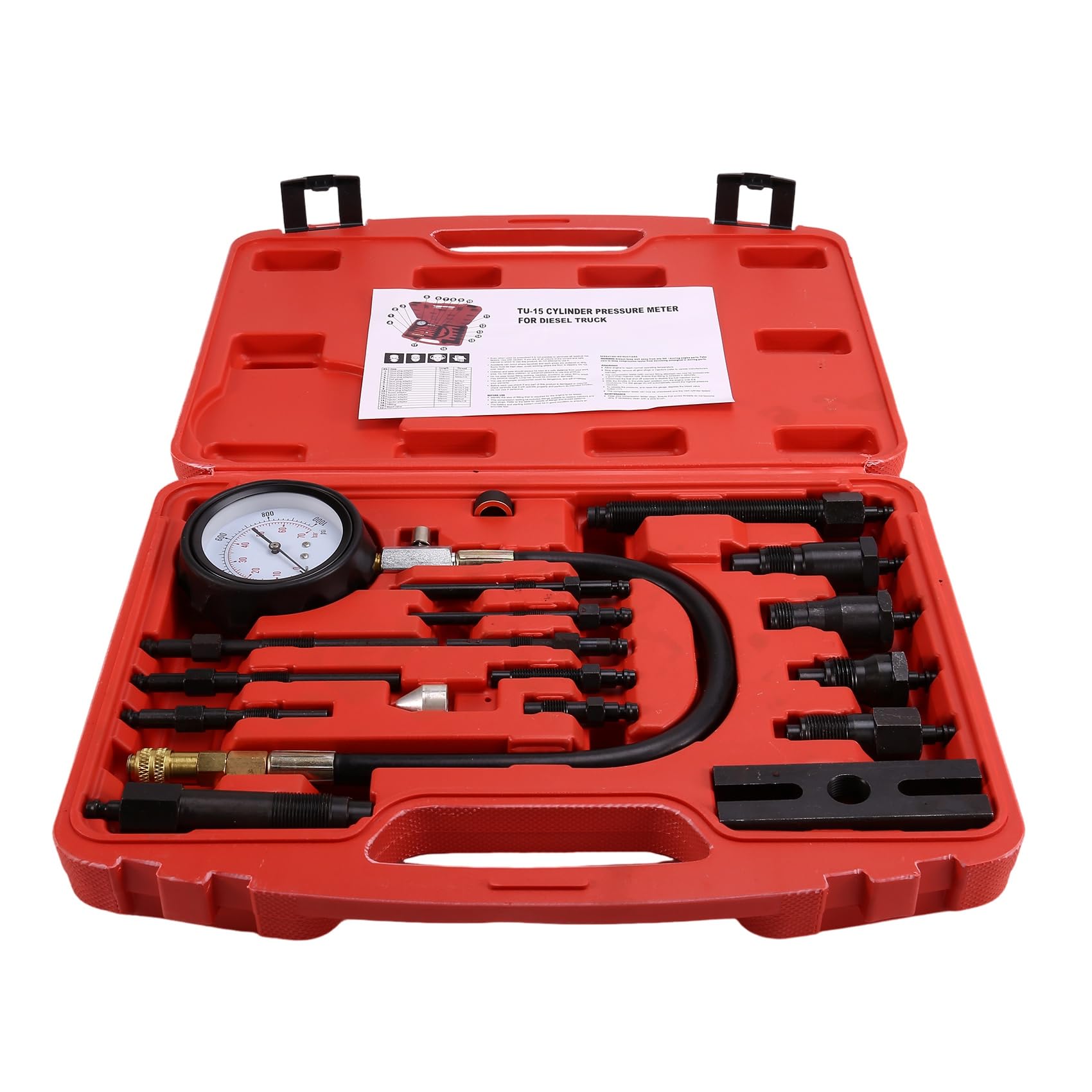 Kit de Comprobador de Compresión de Motor con Manómetro TU-15B, Medidor de Presión para Pruebas de Cilindros