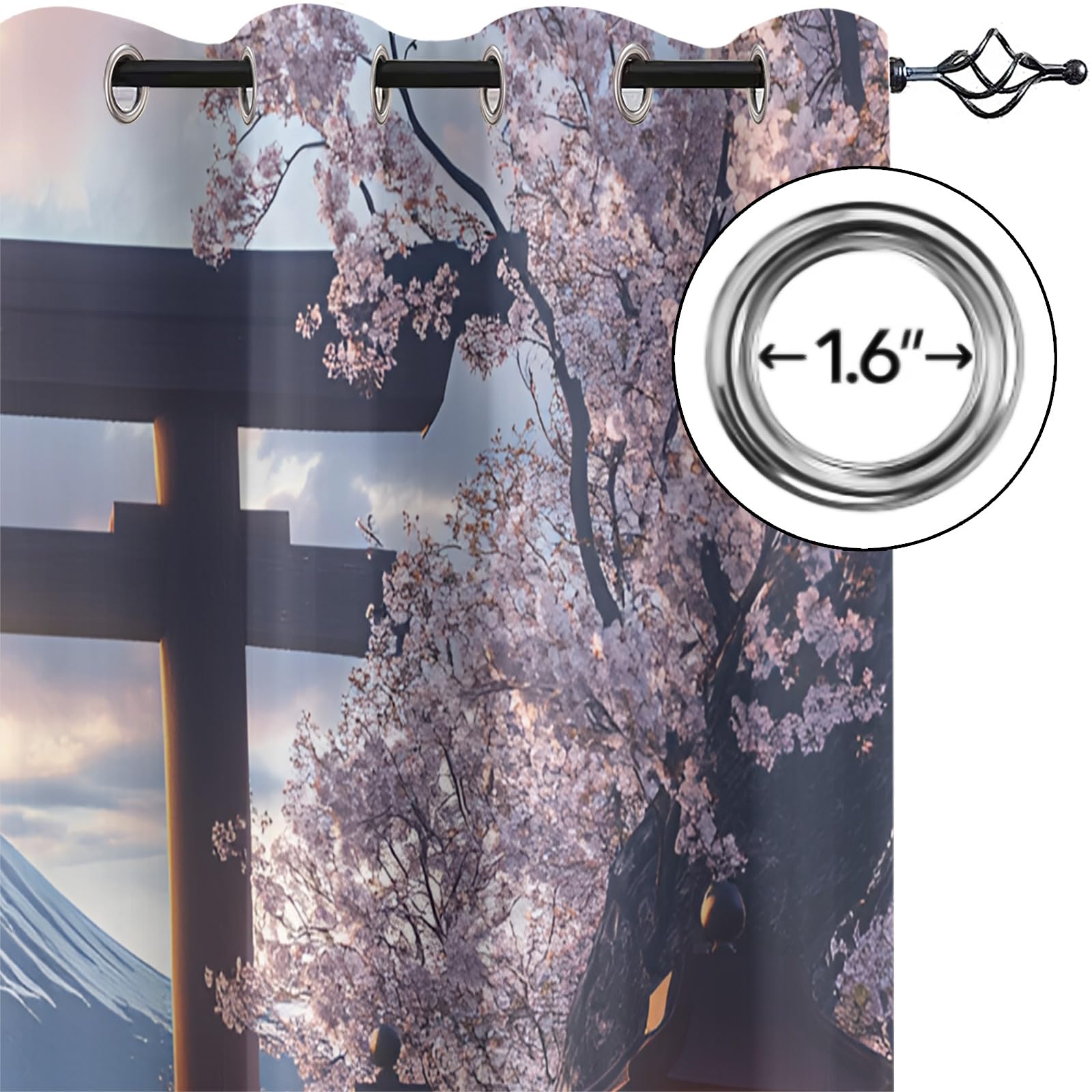 Lot De 2 Rideaux Occultants Thermiques Japonais – Motif Torii, 110x215 Cm, Polyester, Isolation Lumière Et Bruit, Installation Par Oeillets - 2