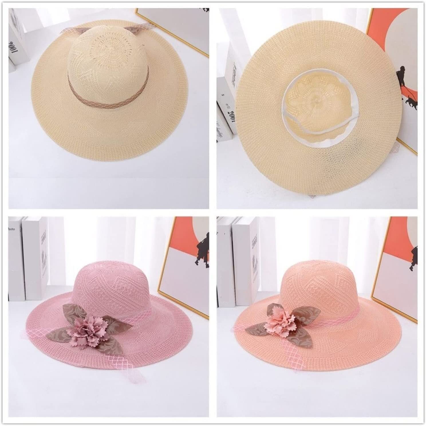 Visera Sombrero de Sol Sombrero De Verano para Mujer, para El Sol, Playa con Cinta para, Paja Informal Transpirable Viaje