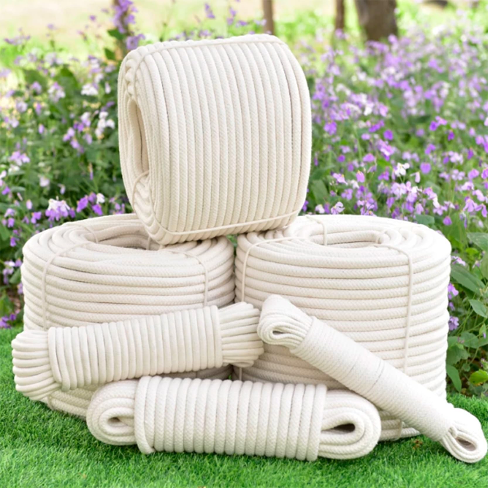 50 m 100 m Wäscheleine aus Baumwolle, Durchmesser 4–14 mm, | Starke Mehrzweck-Wäscheleinen aus geflochtenem Baumwollkern, geeignet for Bündeln, Verpacken und for Fahnenmasten(12mm,50M)