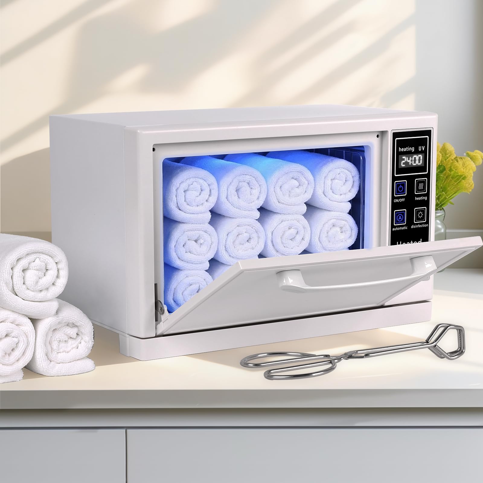 HomdMarket 5.5L Hot Towel Warmer Cabinet 4-in-1 Towel Heater UV Steriliser Mini Electric Equipment with Clip for Facials, Hair Beauty, Massage, Salon Equipment and Home(White)