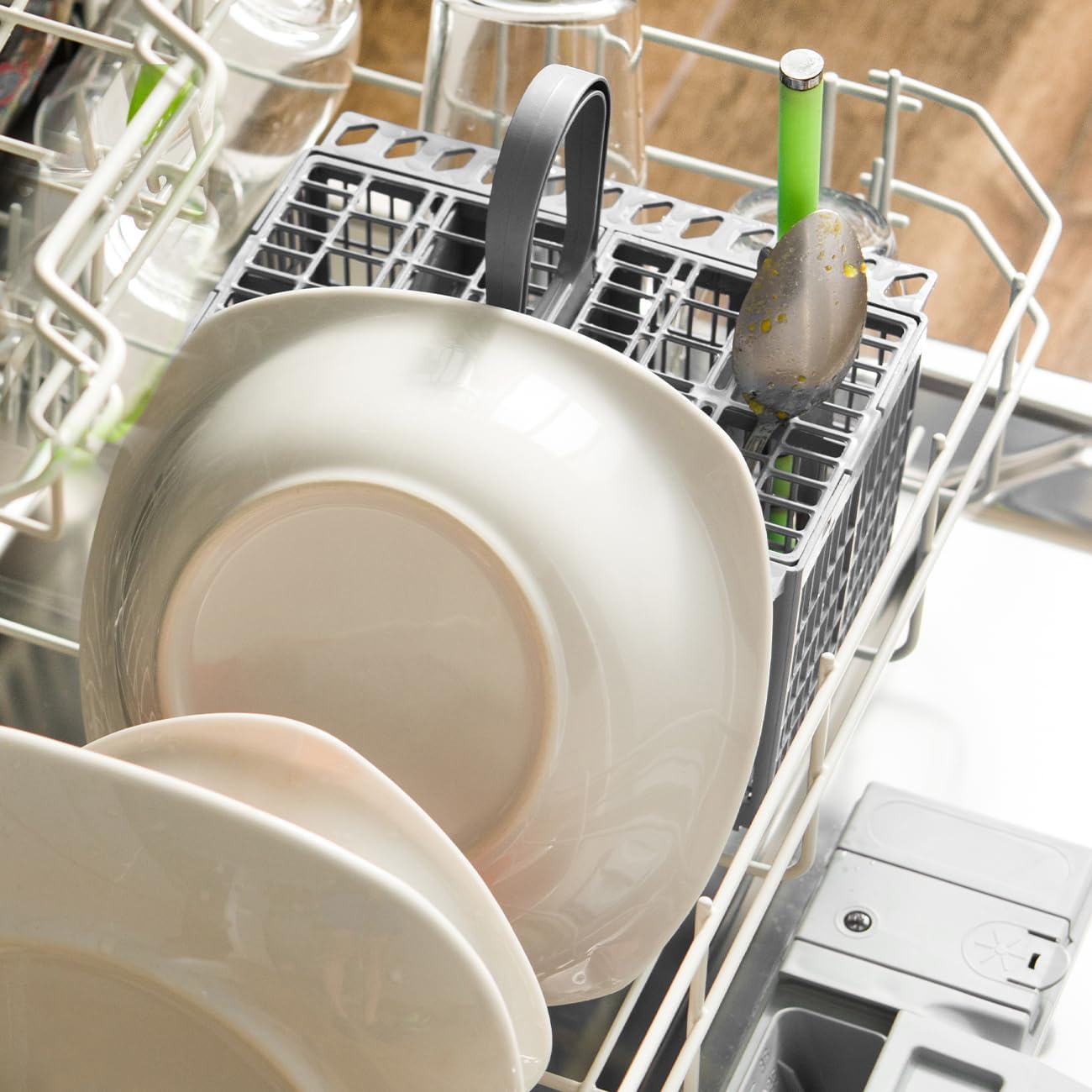 Dishwasher Cutlery Basket, Dishwasher Utensil Basket With Handle and Lid, Removable Replacement Basket, Efficient Space Saving, Dishwasher Basket, Cutlery Basket for Dishwasher Universal | Grey