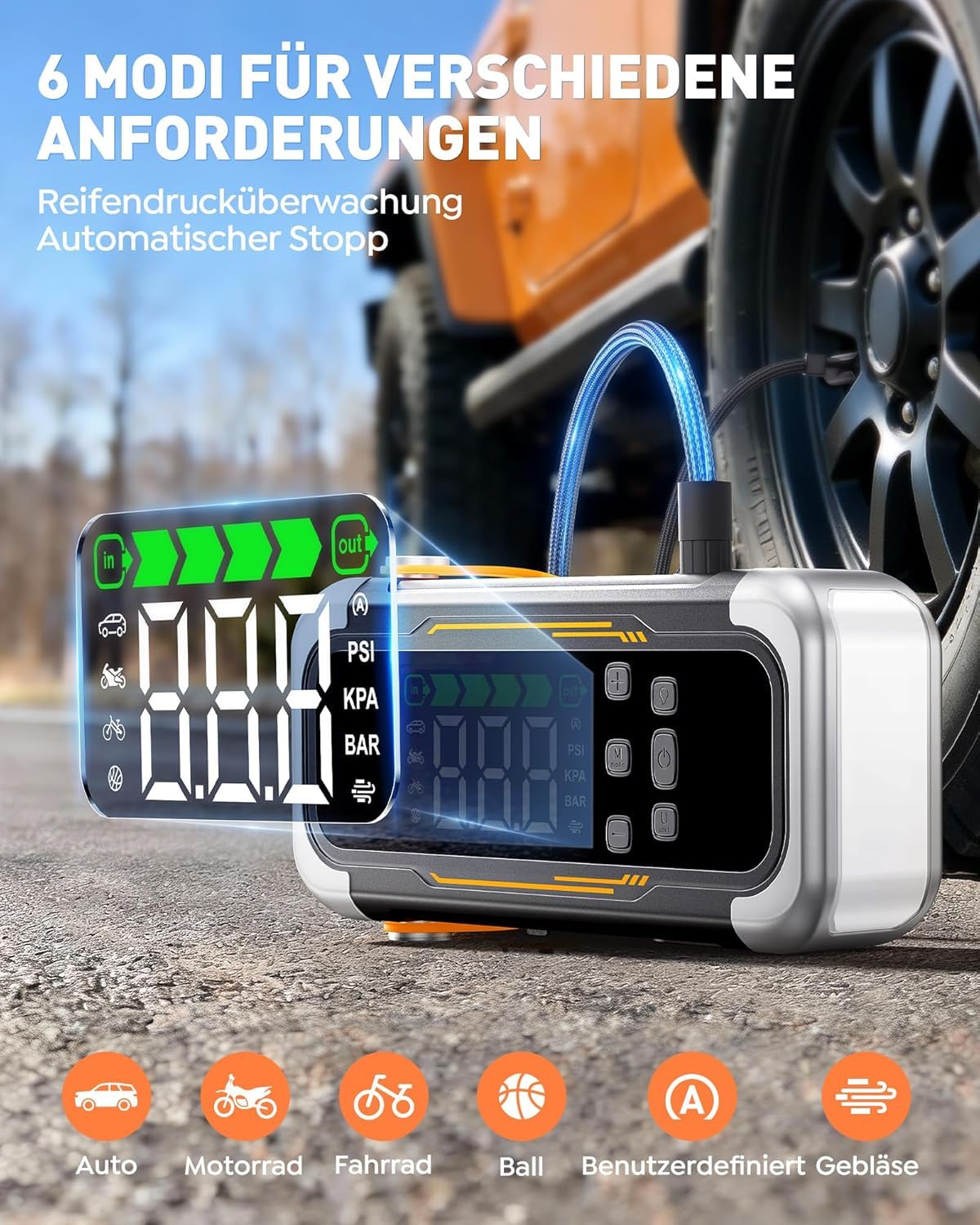 UTRAI 6000A Starthilfe Powerbank für Pkw, Alle Benzin & Gas 10L Diesel | 150PSI Kompressor, Gebläsefunktion, PD 30W Ausgang, 10-Faches Sicherheitssystem, 800 Lumen Notfallleuchte