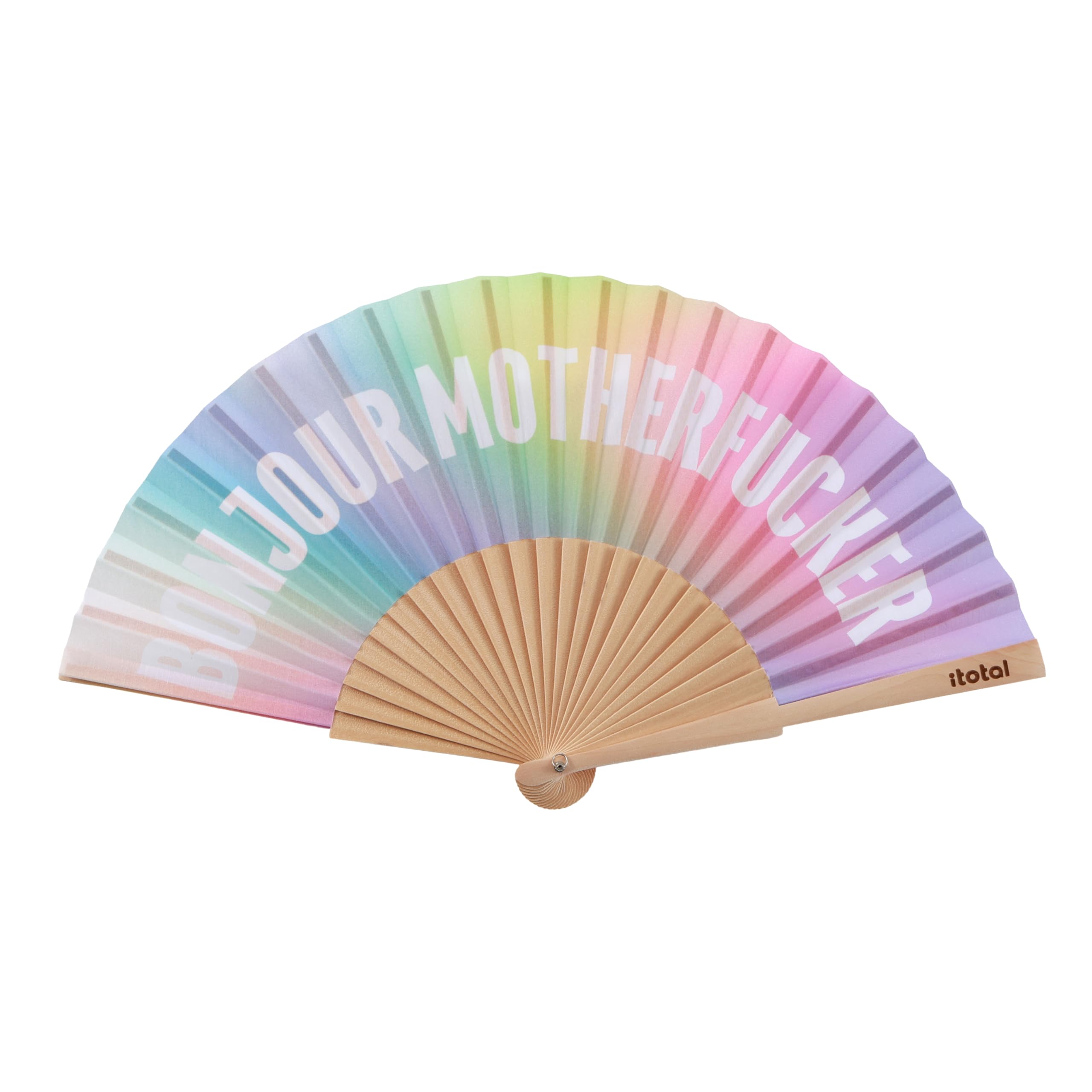 I-TOTAL® - Fan for Summer in Wood and Canvas - Modern and Fun Dimensions: 42 x 23 cm (BONJOUR MOTHERFUCKER)