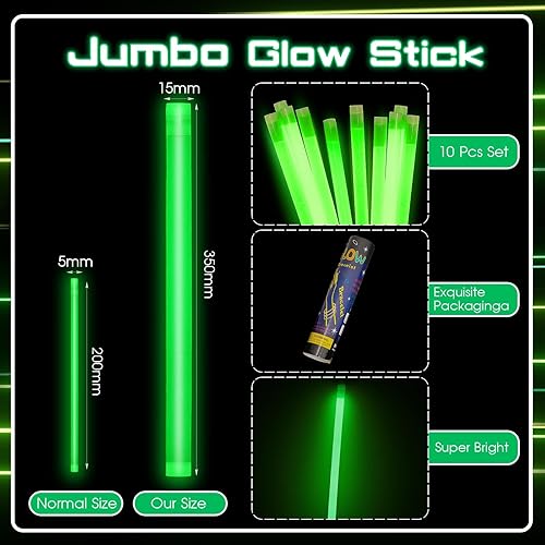 Vista 33 de Lewtemi 10 unidades de palos brillantes grandes gigantes gigantes para Halloween, Navidad, luz de emergencia para accesorios de campamento, kit