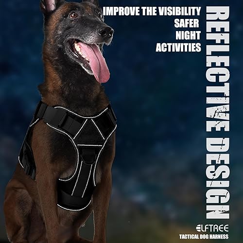 Miniatura 2 de Arnés táctico para perro, 2 hebillas de metal, arnés reflectante militar para perro con soporte oculto para Airtag y asa, chaleco ajustable para