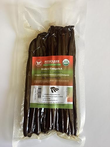 Miniatura 10 de 11 vainas de vainilla orgánica de Madagascar grado A. Certificado orgánico USDA. ~6 pulgadas por FITNCLEAN VANILLA para cocinar, extracto y