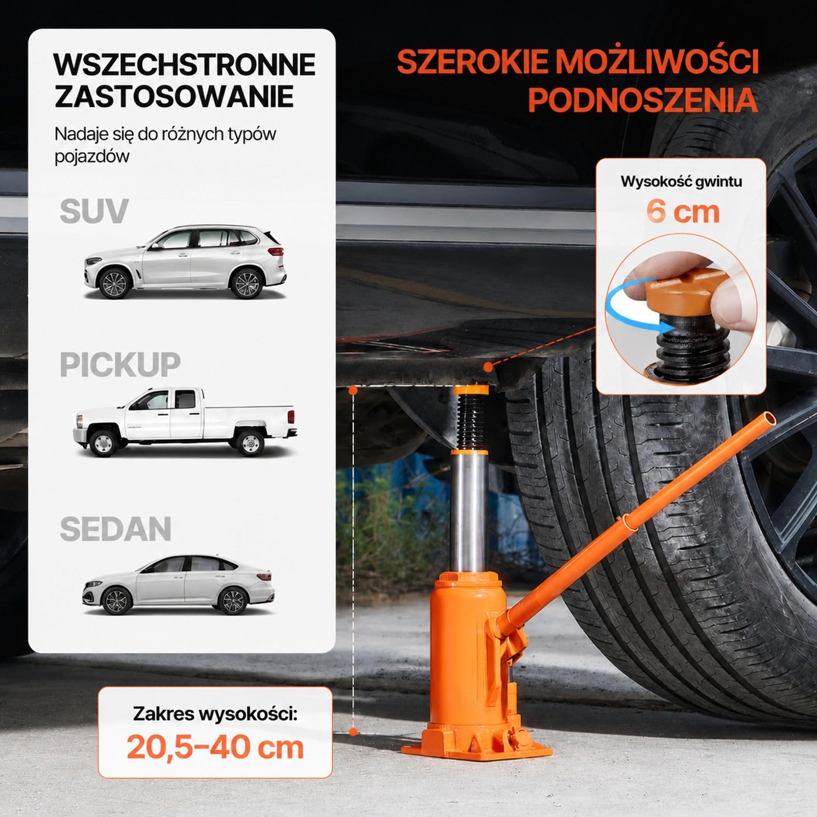 Podnośnik hydrauliczny 12 t, zakres podnoszenia 205-400 mm, wytrzymały podnośnik butelkowy do samochodów osobowych, SUV-ów, pickupów, warsztatów samochodowych, podnośników domowych, sprzętu