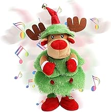 Singing Dancing Christmas Tree, 15'' Electric Singing Dancing Christmas Tree with Music and Light Mimicking Twisting Recording Interactive Animated Elk Dolls Toy Xmas Decor Gift (Green2)