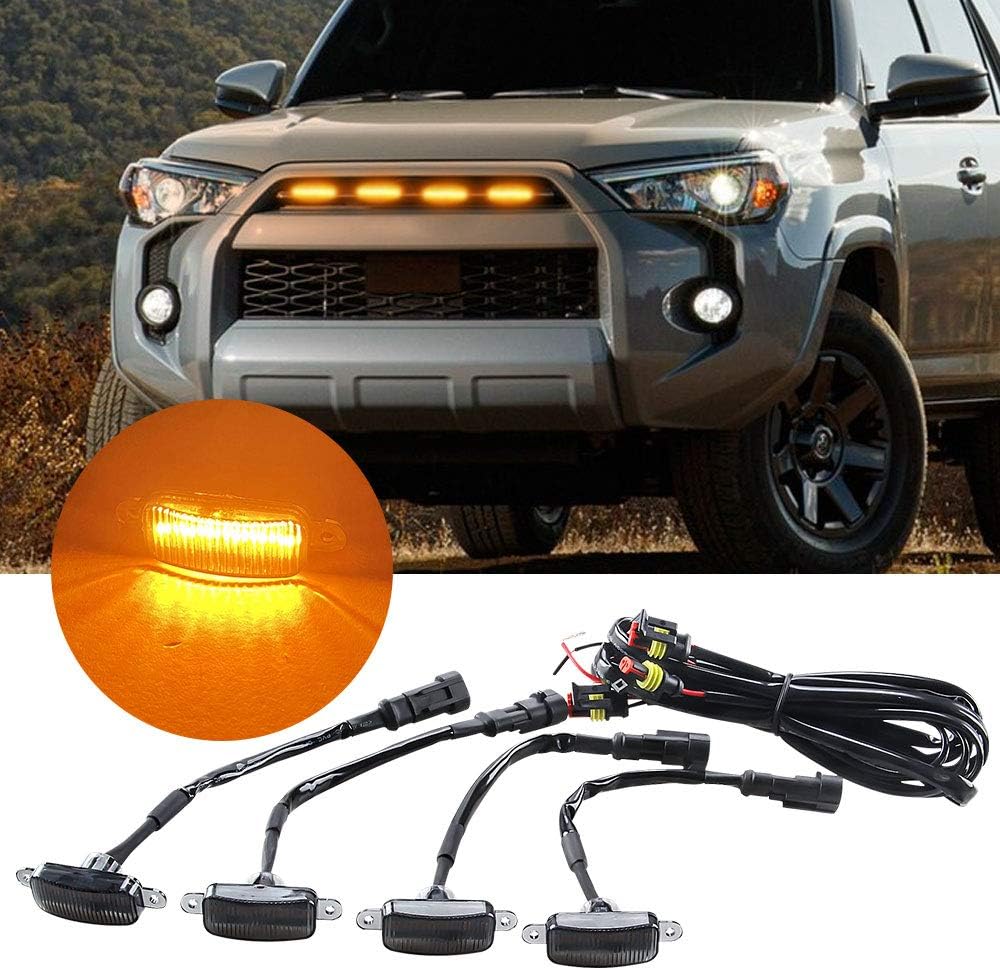 Sidaqi 12W 4-LED Amber Front Grille Lights for Car SUV Fo-rd F-150 Raptor 2014-2020 Waterproof LED Grille Warning Lights Front Bumper Cover Lamp Daytime Running Lights DRL 12V