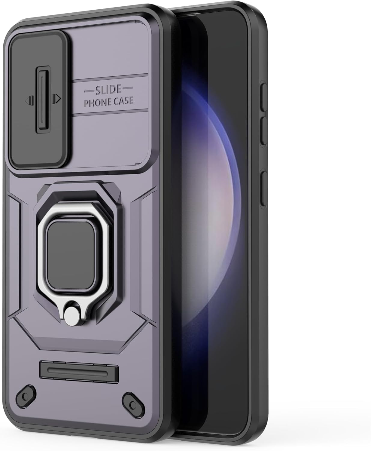 Mobile Phone Case for Samsung Galaxy S23 Support Car Holder Sliding Window Shockproof Protective Phone Cover for Samsung S23 Military Cases Lens Protection Purple