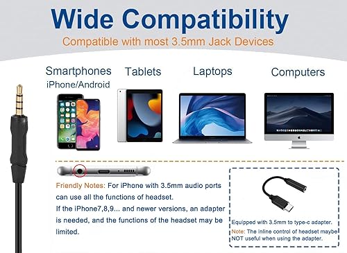 Miniatura 4 de Arama Auriculares para teléfono celular con diadema ligera y segura, micrófono con cancelación de ruido profesional y controles en línea,