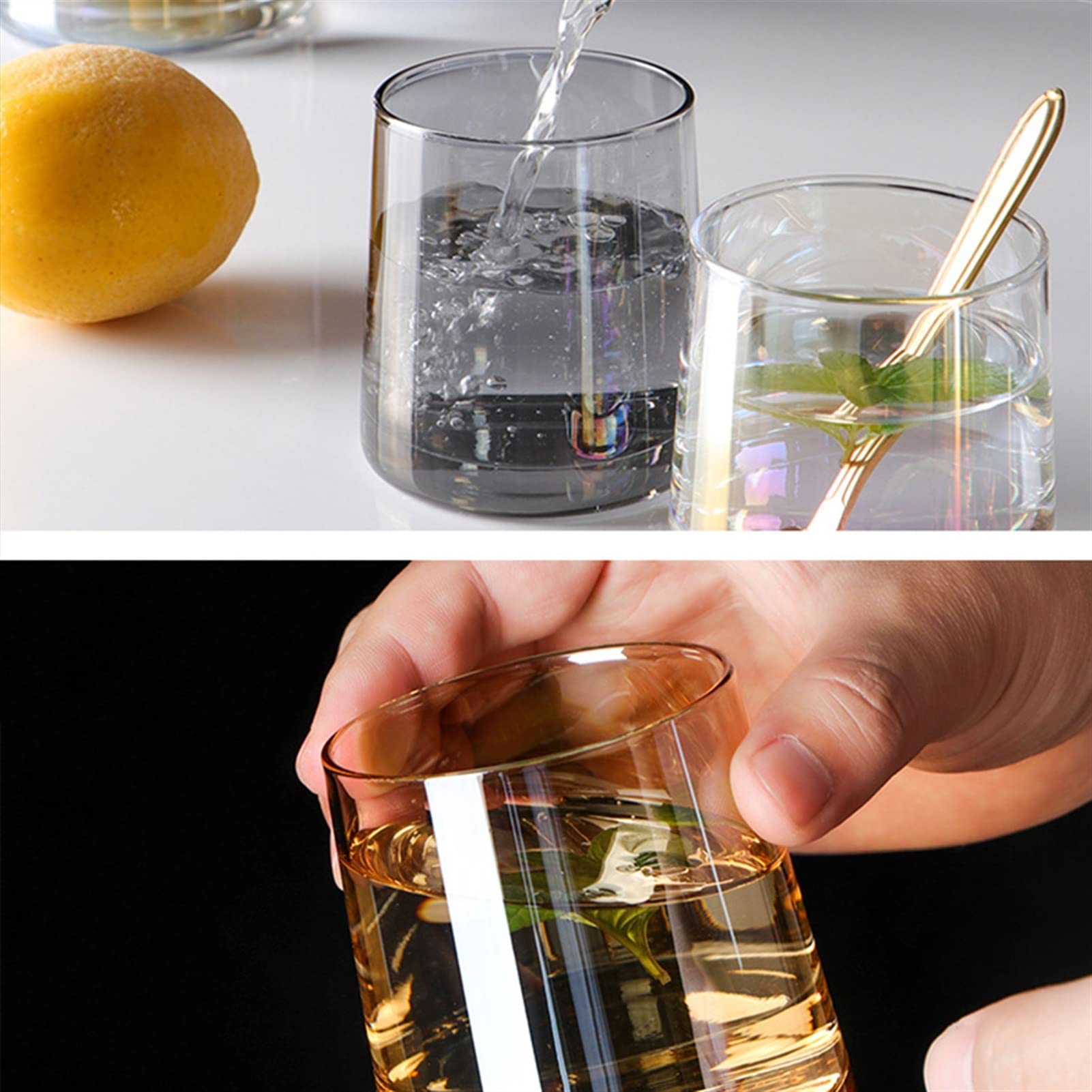 Jarra de Vidrio Juego de botella de agua de cristal de cristal creativo conjunto de taza de jarra cilíndrica Juego de vidrieras transparentes jarras de manchas Jarra de Té Helado (Color : A)