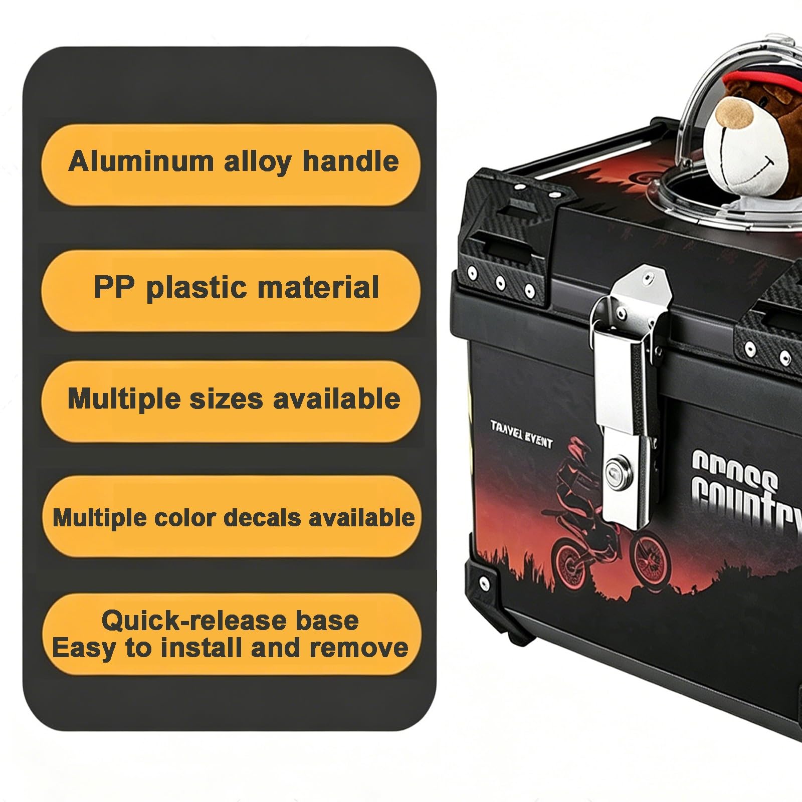 Transportin Perro Moto Muy Resistente PP Material Resistente a Impactos Incluye Base y Respaldo, para Portaequipajes Traseros de Moto y Patinete Eléctrico(A,57L)