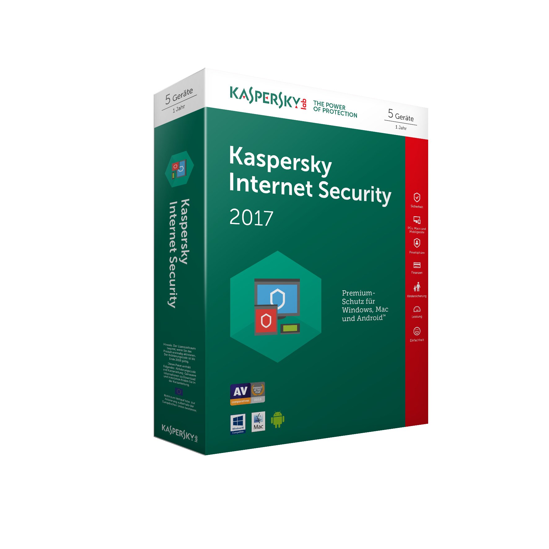 Kaspersky Internet Security 2017 | 5 Geräte | 1 Jahr | PC/Mac/Android | Download