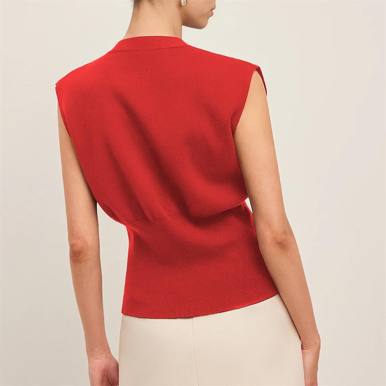 Womens Sleeveless Sweater Vest Deep V Neck Button Down Waist Cinched Knit Trendy Solid Pullover Tank Tops - Image 2