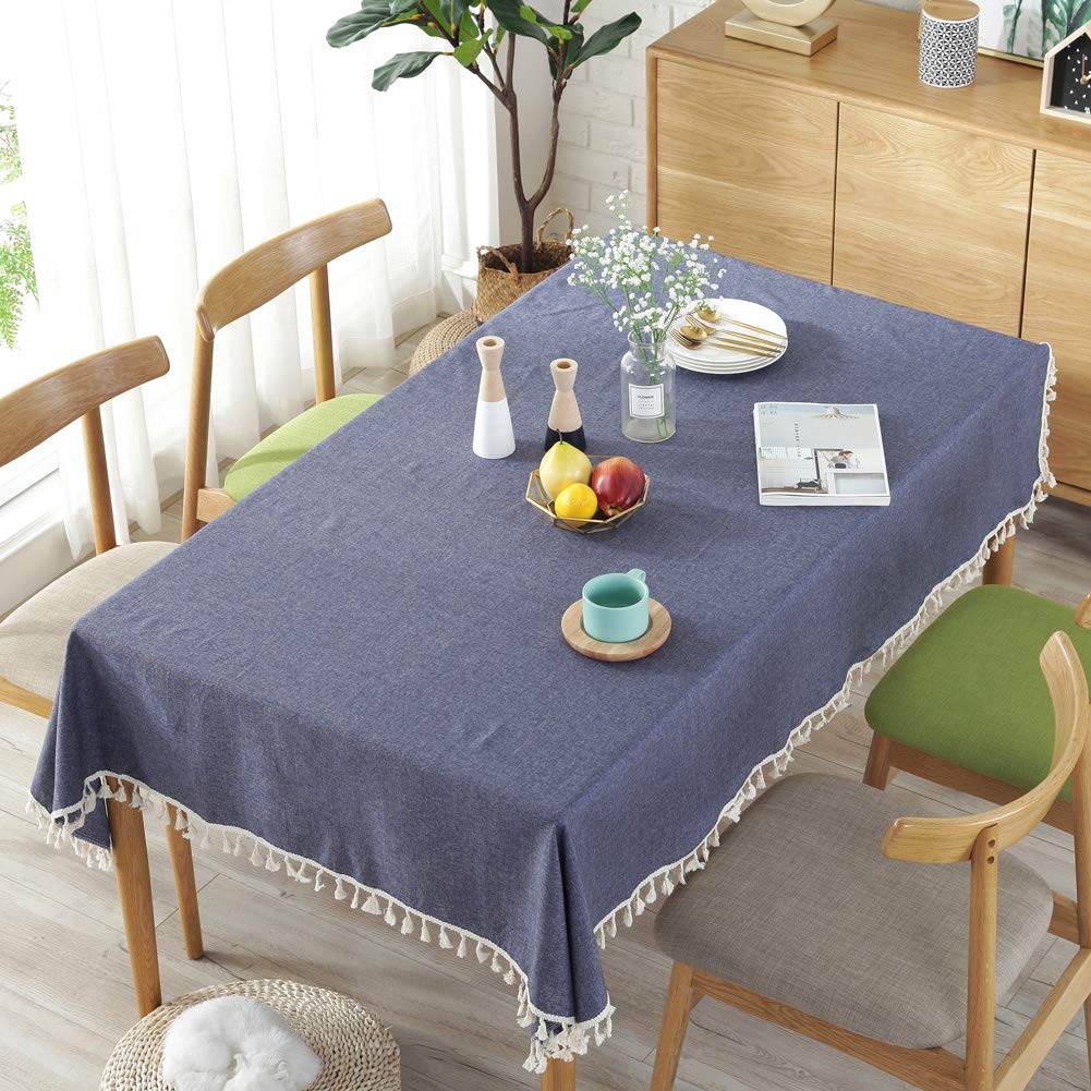 meioro Tablecloth Solid Color Tassel Tablecloths Rectangular Table Cloth Cotton Table Cover Multi-Purpose Indoor and Outdoor