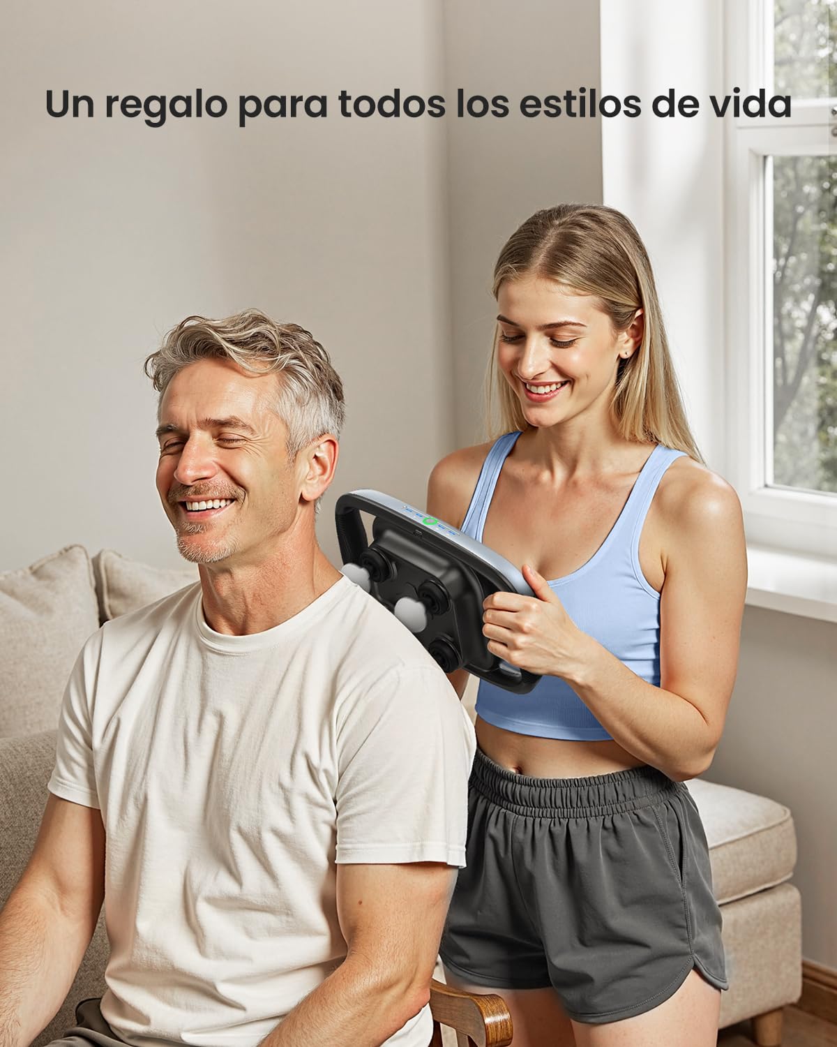 RENPHO Pistola de masaje de 4 cabezales de tejido profundo con 4 niveles, herramienta de masaje eléctrica con cabezal de masaje reemplazable para piernas, brazos, cintura, espalda, alivio del dolor