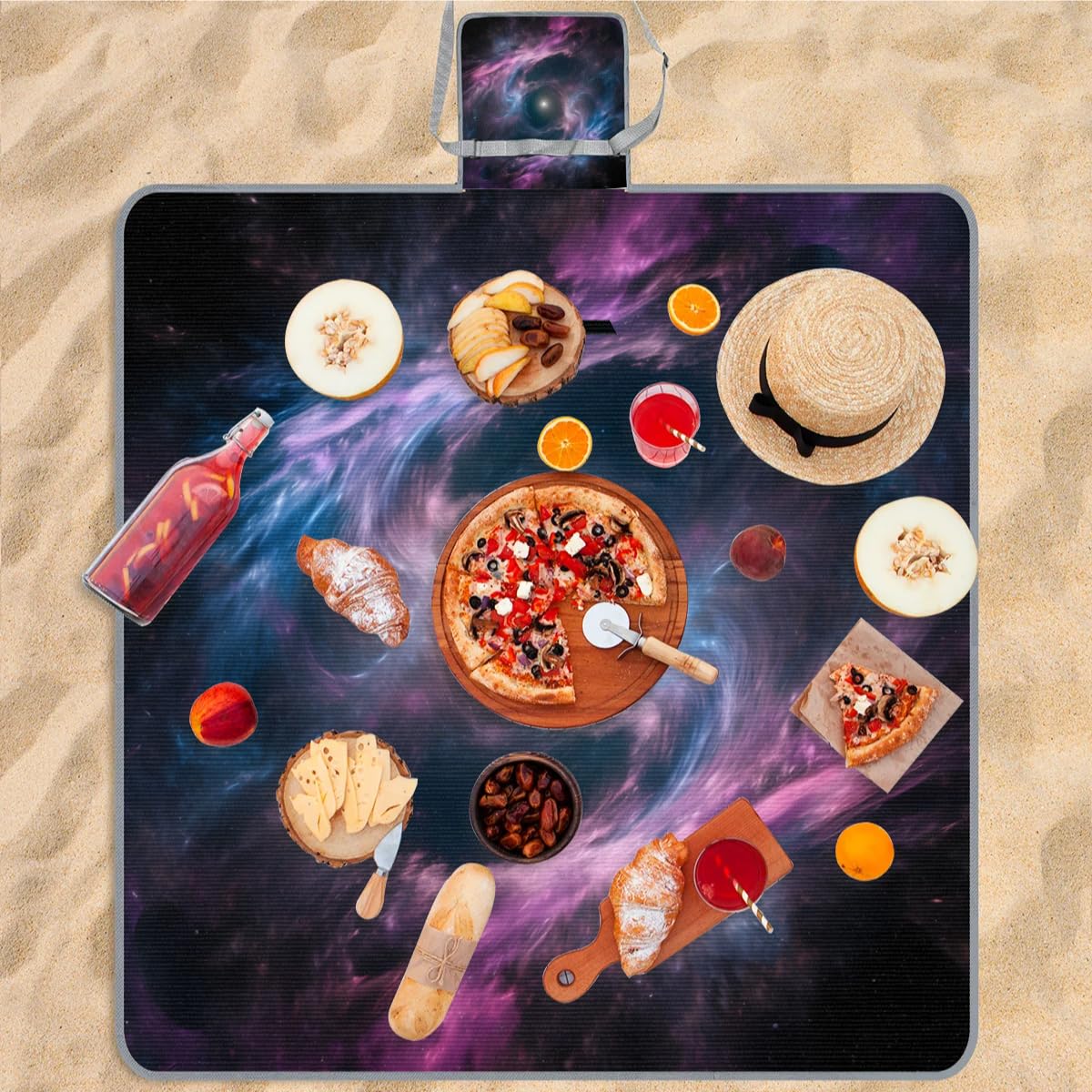 Manta de picnic de 150 x 145 cm, diseño abstracto de nebulosa galaxia, plegable, manta de playa para exteriores, impermeable, para playa, camping, senderismo, picnic