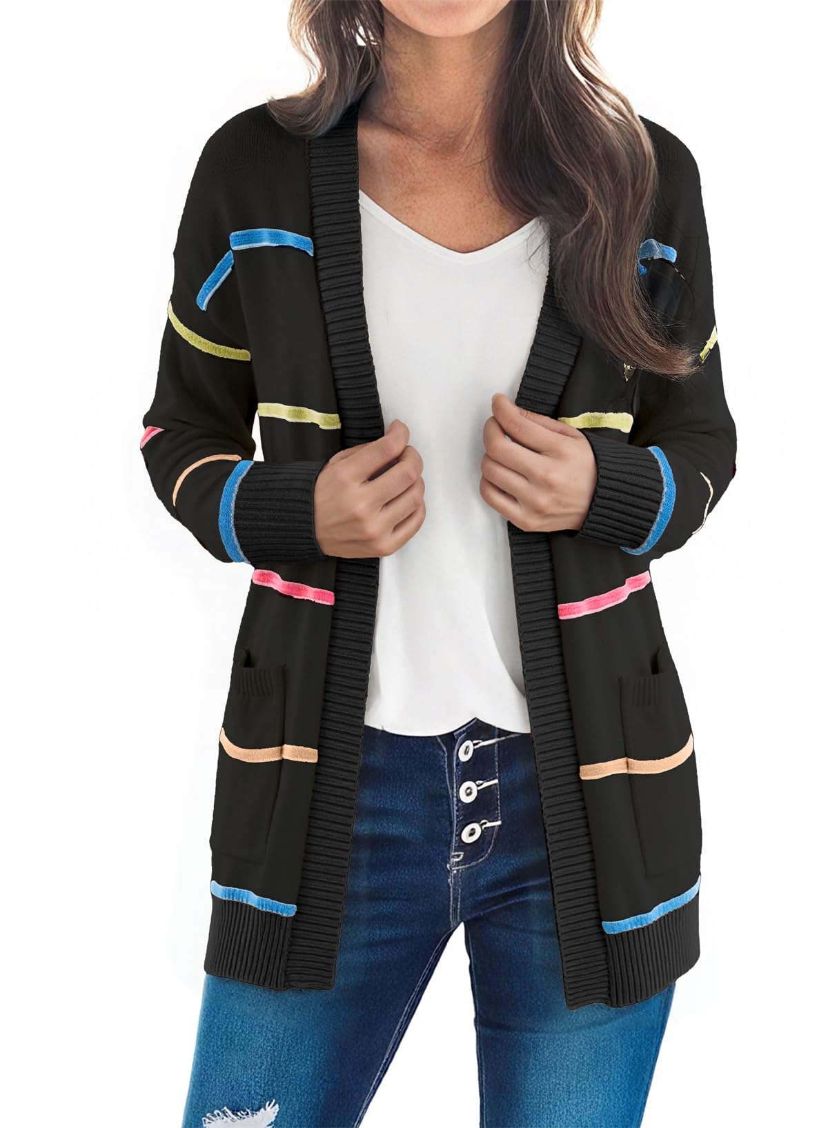 Sidefeel Cardigan Sweaters for Women Lightweight Striped 2025 Long Sleeve Open Front Loose Knit Sweaters Clothes