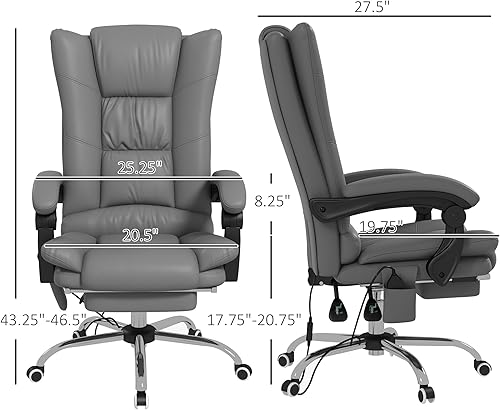 Miniatura 3 de Vinsetto Silla de oficina de masaje ejecutivo con 4 vibraciones y calor, 3 modos, silla giratoria de piel sintética con altura ajustable, respaldo