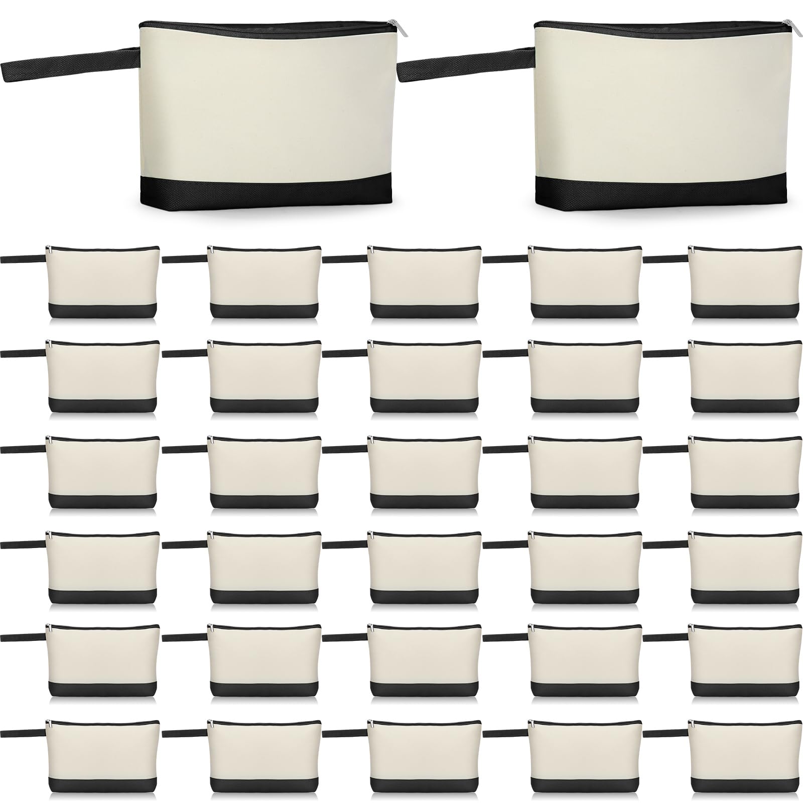 Silkfly 30 Pcs Cotton Canvas Makeup Bags Canvas Cosmetic Zipper 10.2 x 5.5 x 2 Inches Blank DIY Pouch Bag Bulk with Bottom Pencil Case Travel Toiletry