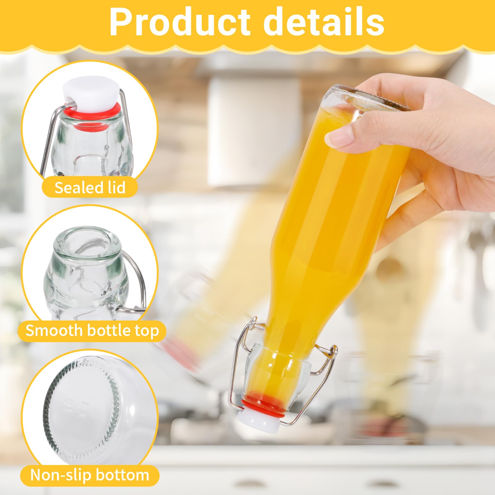 Lot de 10 Bouteille en Verre avec Bouchon Mécanique 250ml, Bouteille en Verre avec Bouchon,Bouteille Vide Verre pour le Stockage de Bière,Vinaigre,Jus de Fruits,Sirop - 4