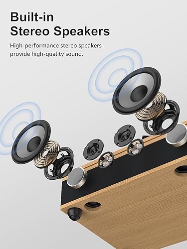 Miniatura 6 de Tocadiscos de vinilo Bluetooth con altavoces integrados, transmisión por correa de alta fidelidad, tocadiscos de 2 velocidades con cartucho